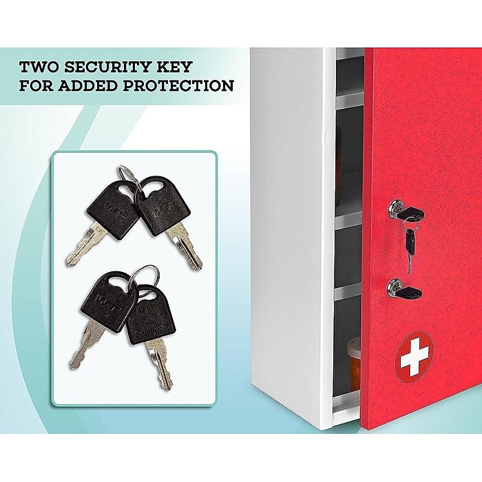 21 in. H x 16 in. W x 6 in. D Large Dual Lock Surface-Mount Medical Security Cabinet in Red