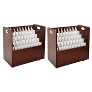 50-Compartment Mahogany Mobile Wood Roll File Storage Organizer 2 Pack