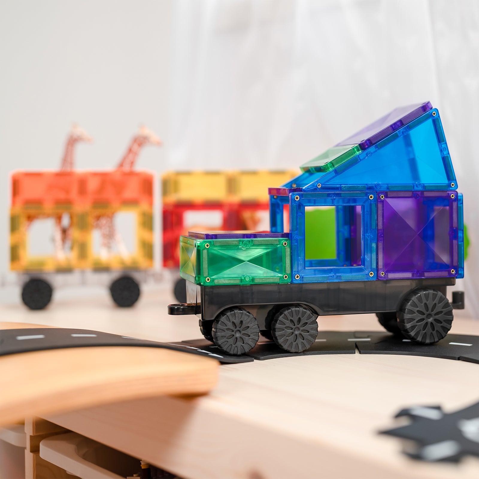 Magnetic Tiles Rainbow Transport Pack, 50 Pieces