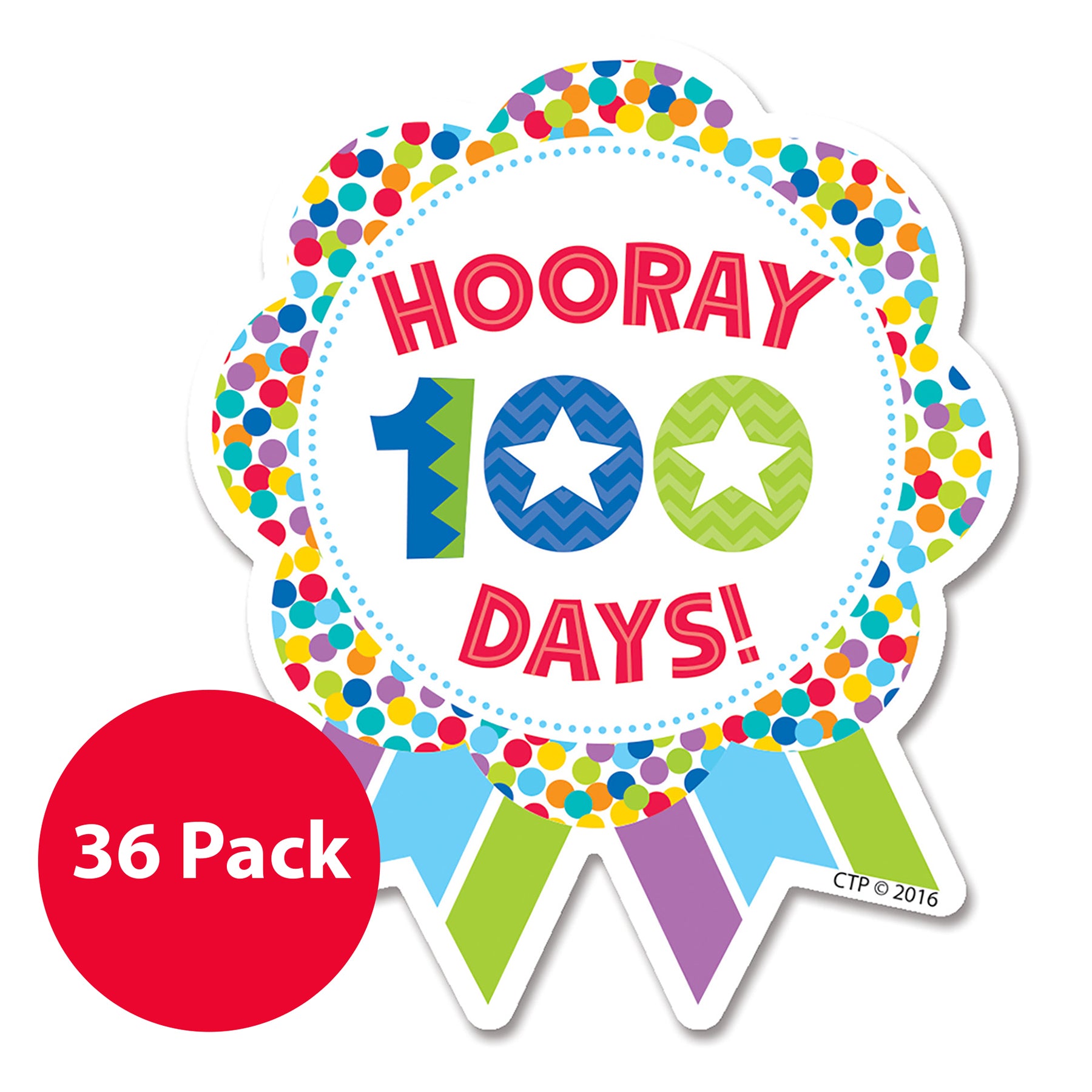 Hooray 100 Days! Ribbon Reward Self-Adhesive Badges, Pack of 36