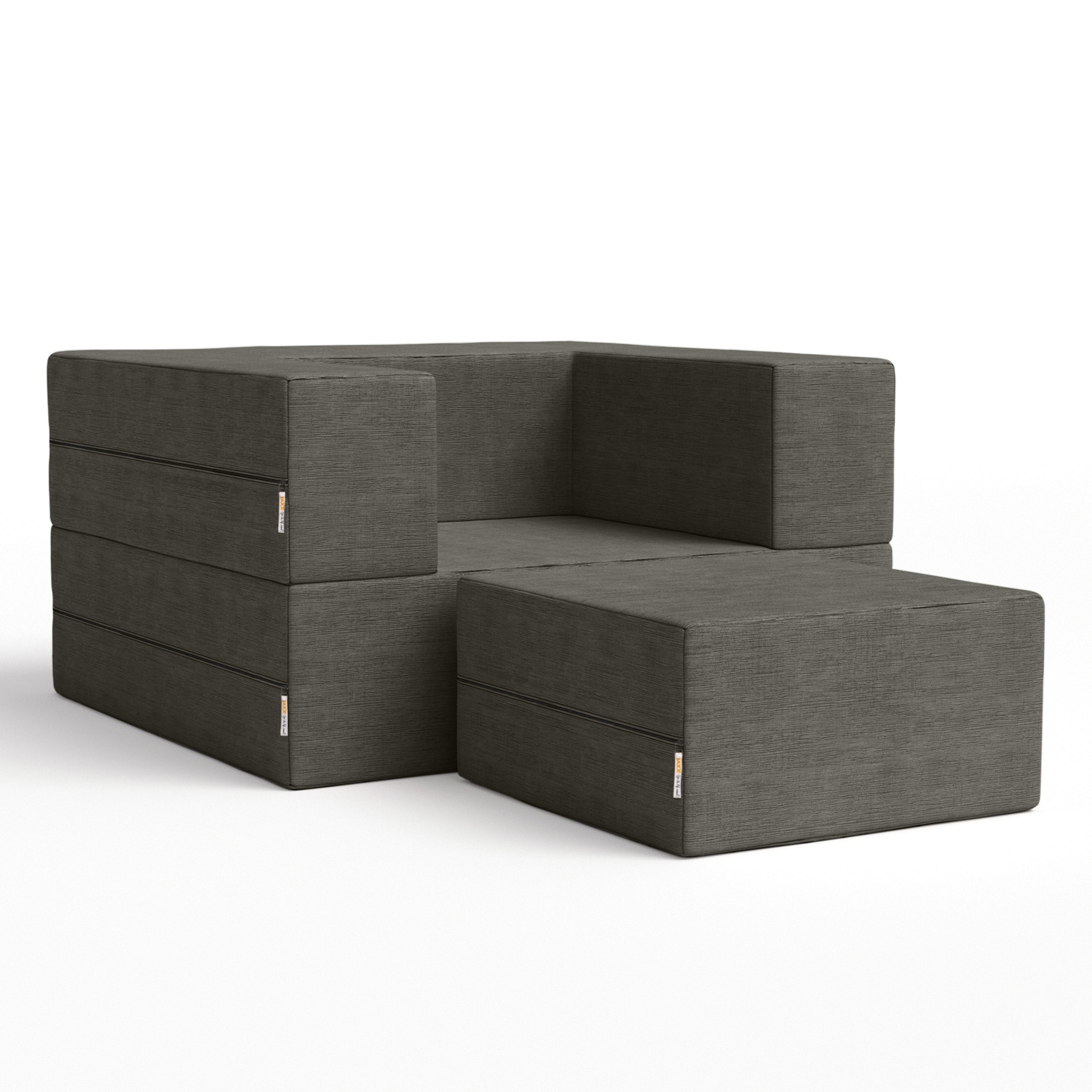 Jaxx Zipline Convertible Sleeper Futon Chair & Ottoman with Machine-Washable Cover, Charcoal