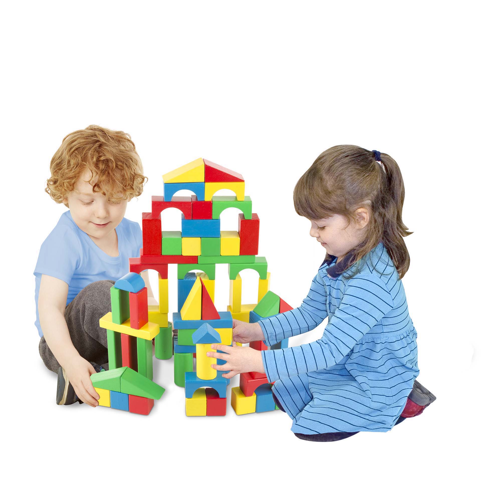 Painted Wood Blocks Set, 100 Pieces
