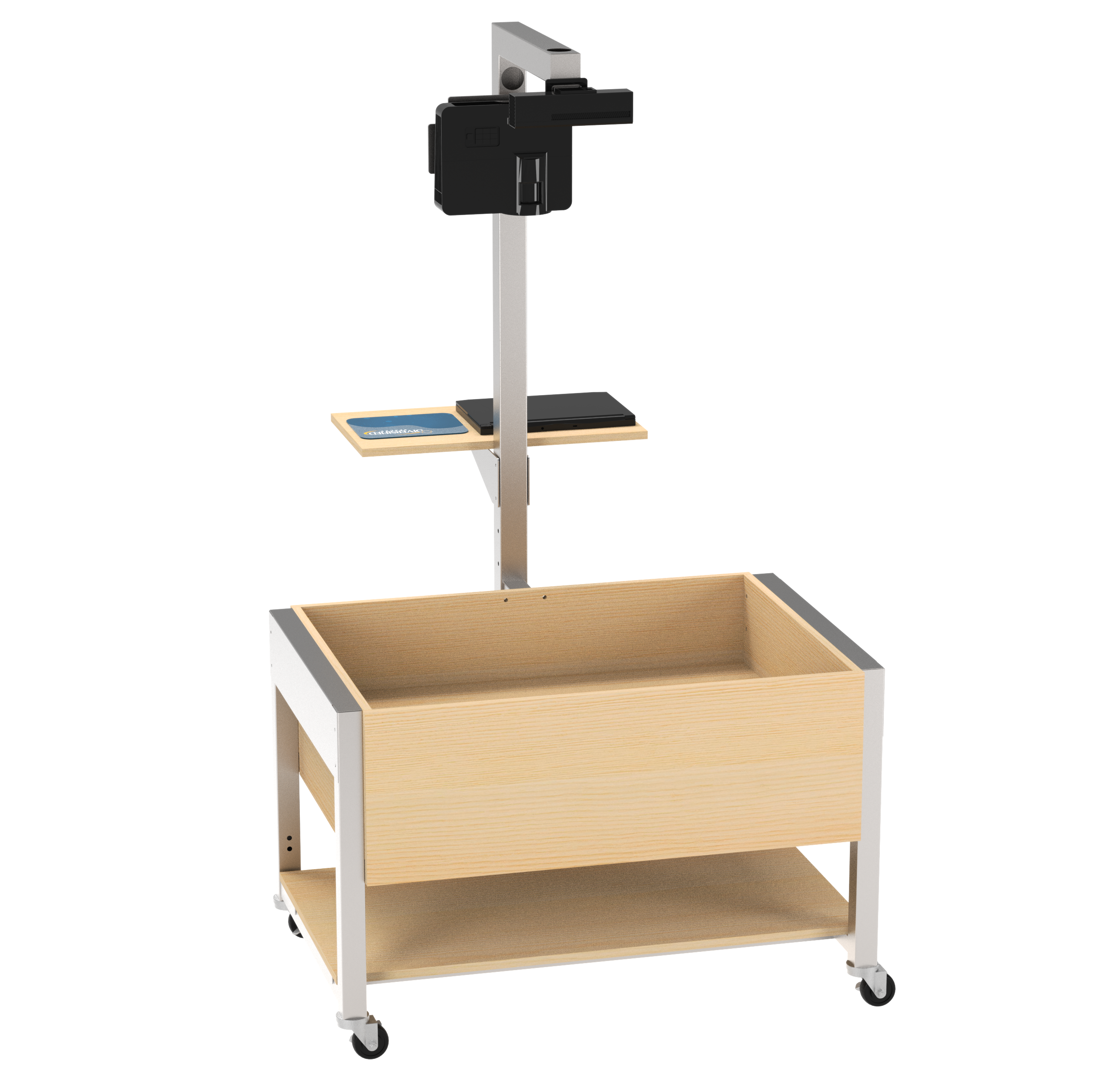 Augmented Reality Sandbox, Adjustable Height, Light Hardwood, Silver Metal