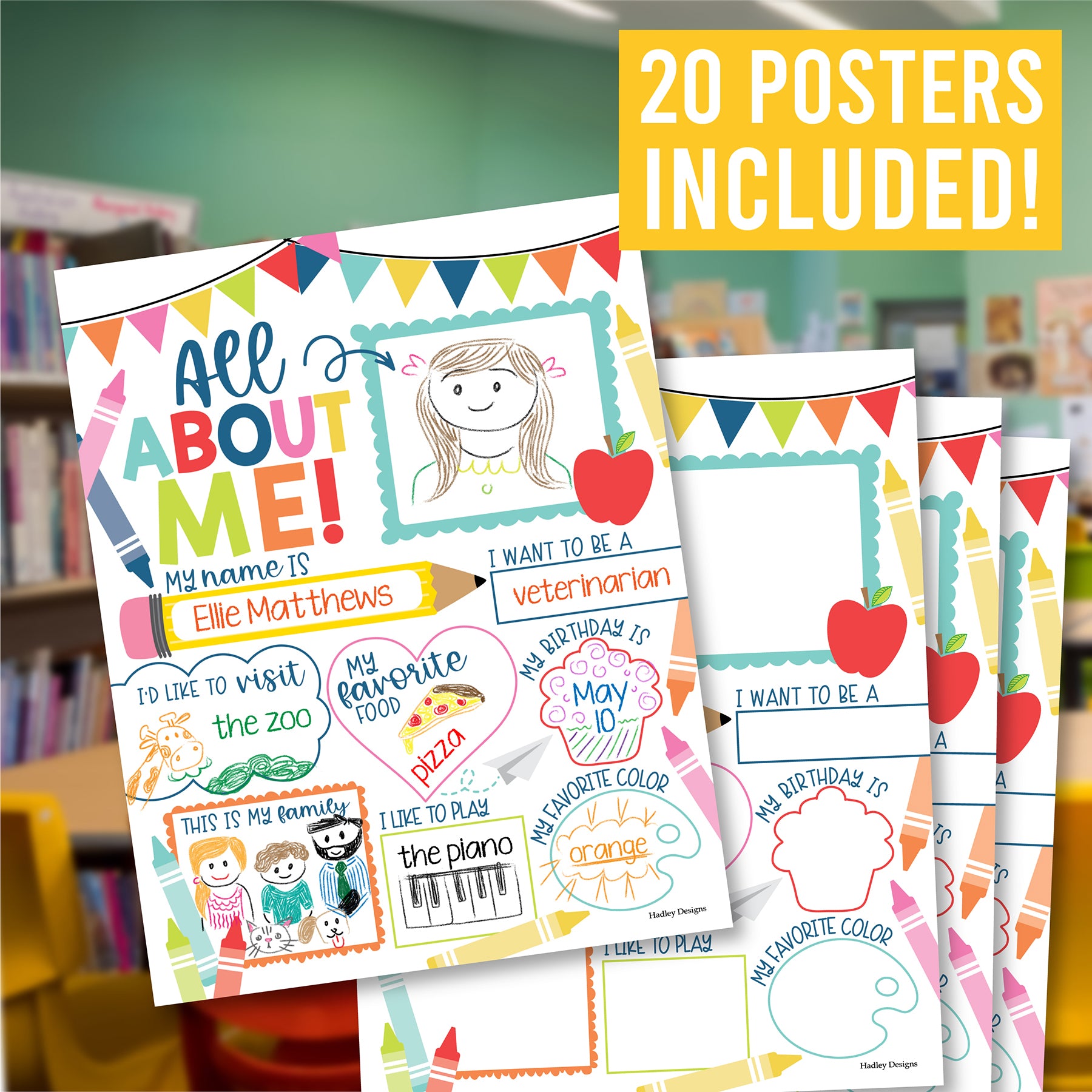 Colorful Star Student Read All About Me Posters, Set of 20