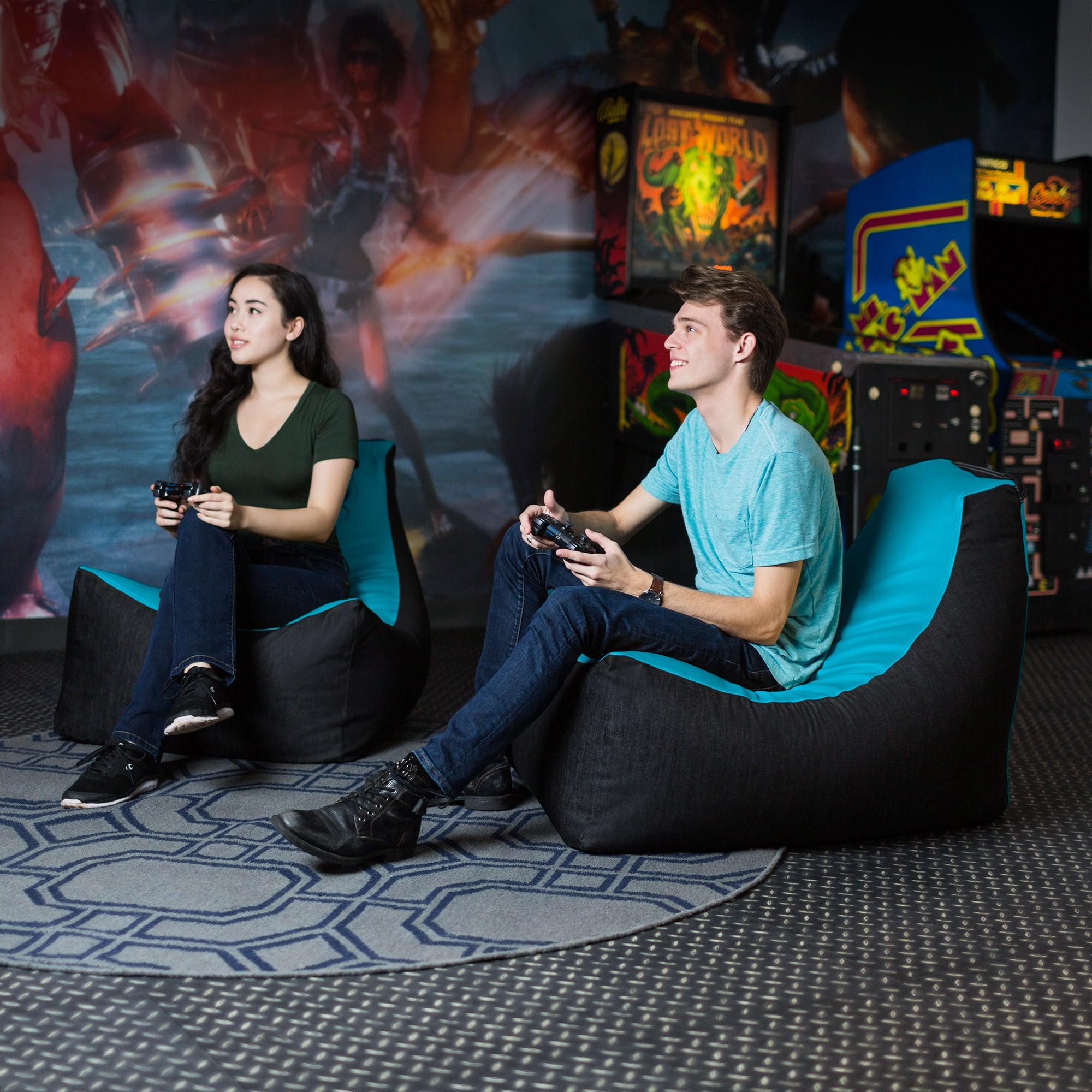 Jaxx Pixel Gamer Chair - Game Room / Home Theater Bean Bag Chair, Turquoise