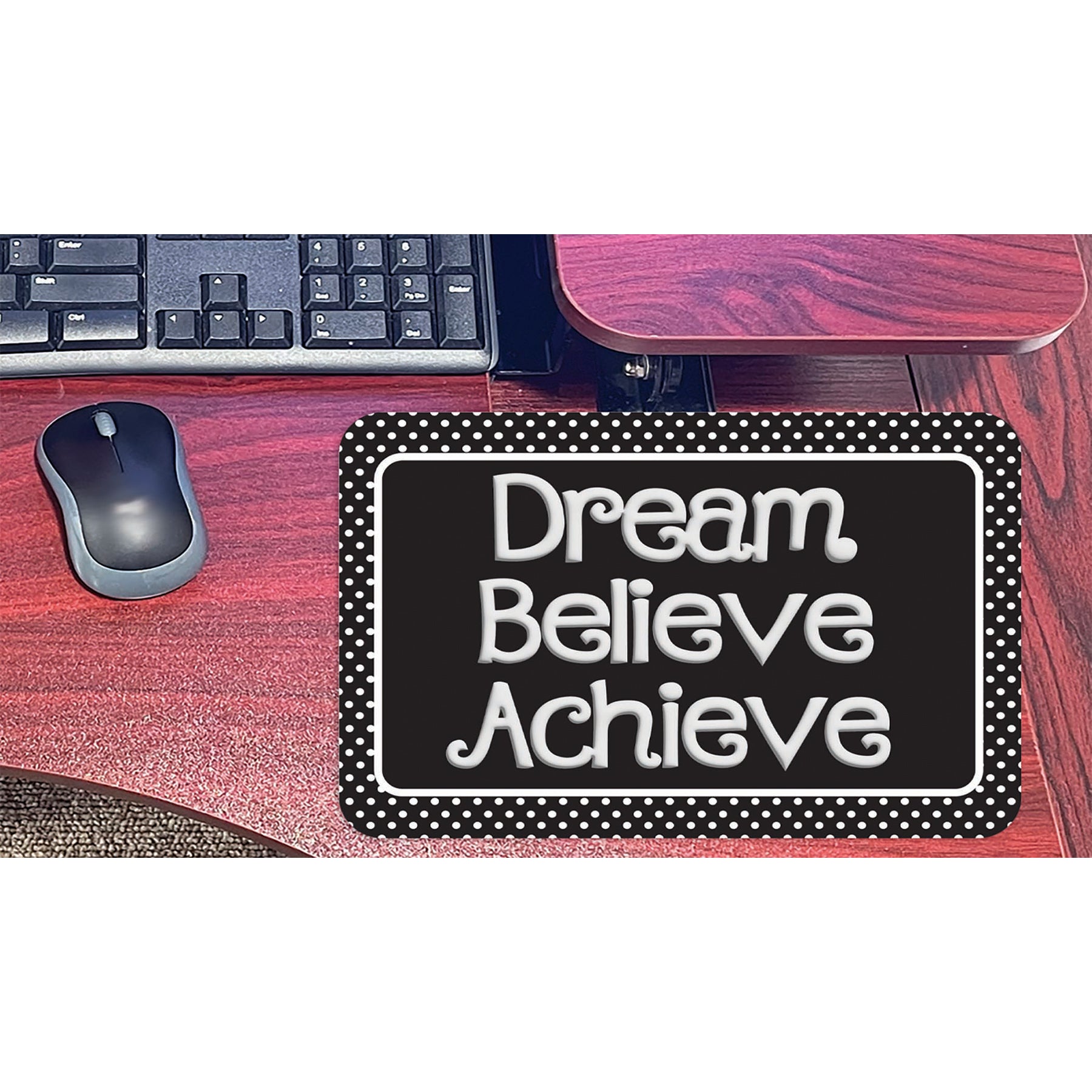 The Original Fun Mat® Computer Mouse Pad, 11.75x8 in, Dream, Believe, Achieve, Black with White Dots