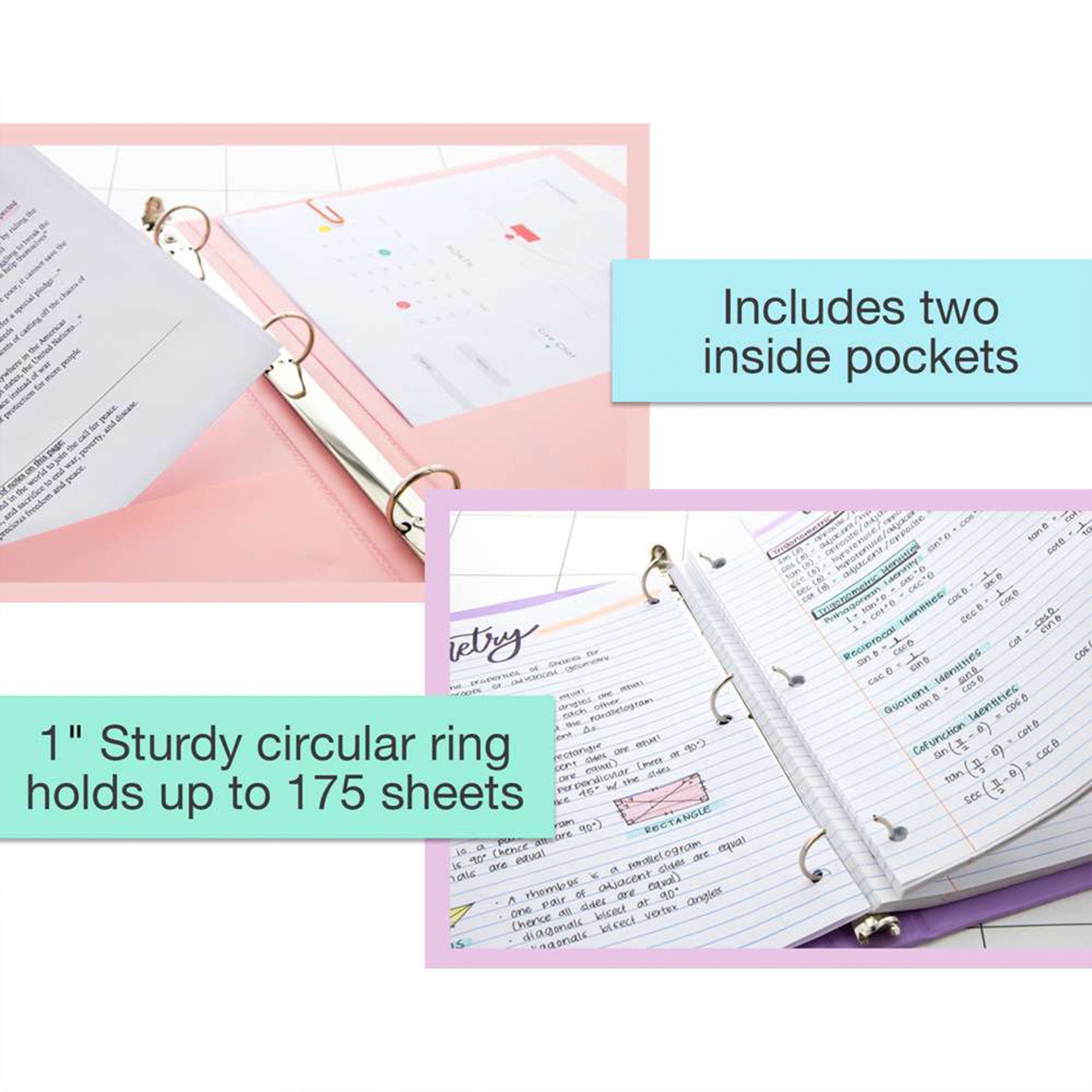 1" 3-Ring View Binder with 2-Pockets, Assorted Pastel Colors, 1 Count