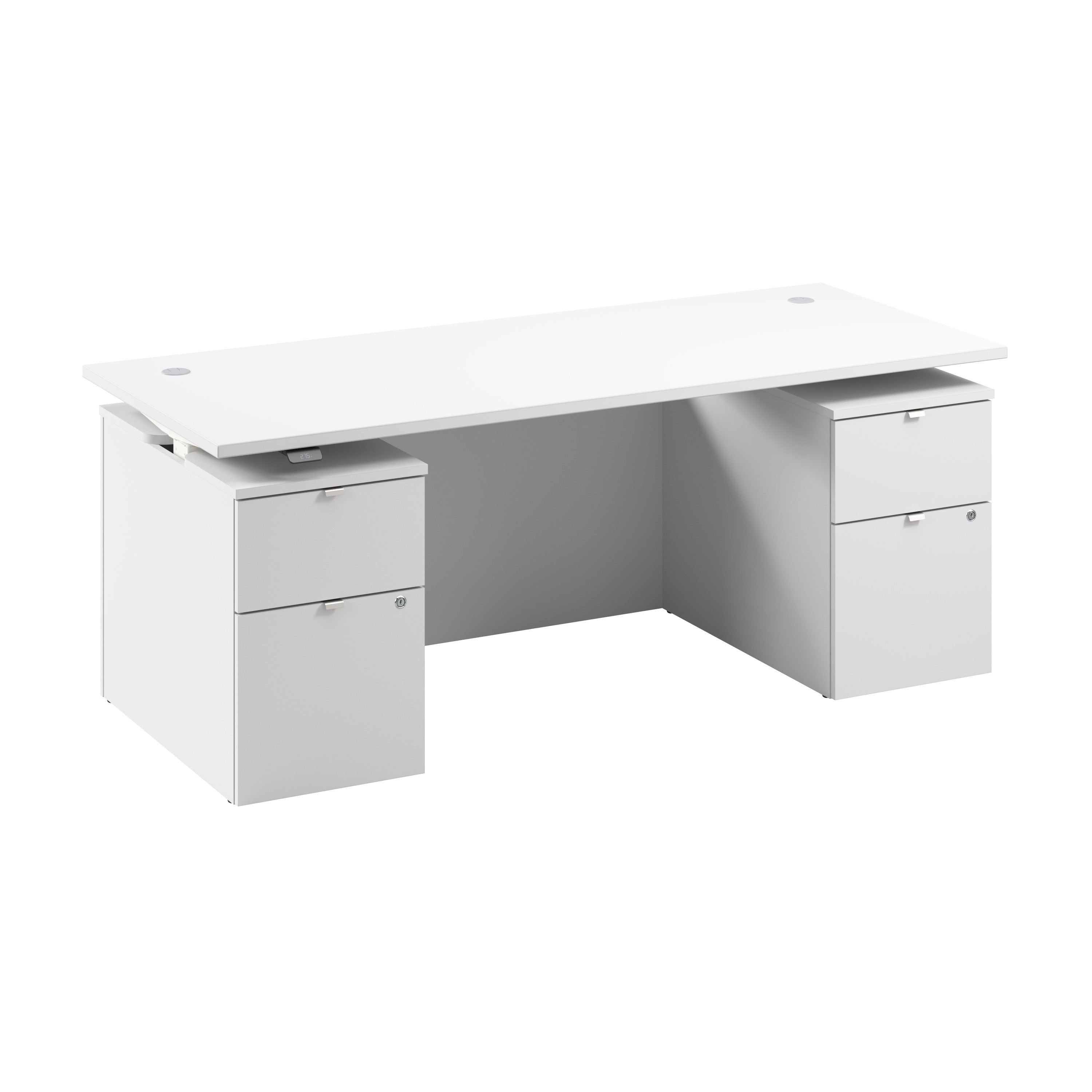Bush Business Furniture Stratus&nbsp;72W x&nbsp;30D Electric Standing Desk with Drawers and Modesty Panel in White with White Base - 71.02" Width x 29.37" Depth x 27.44" Height