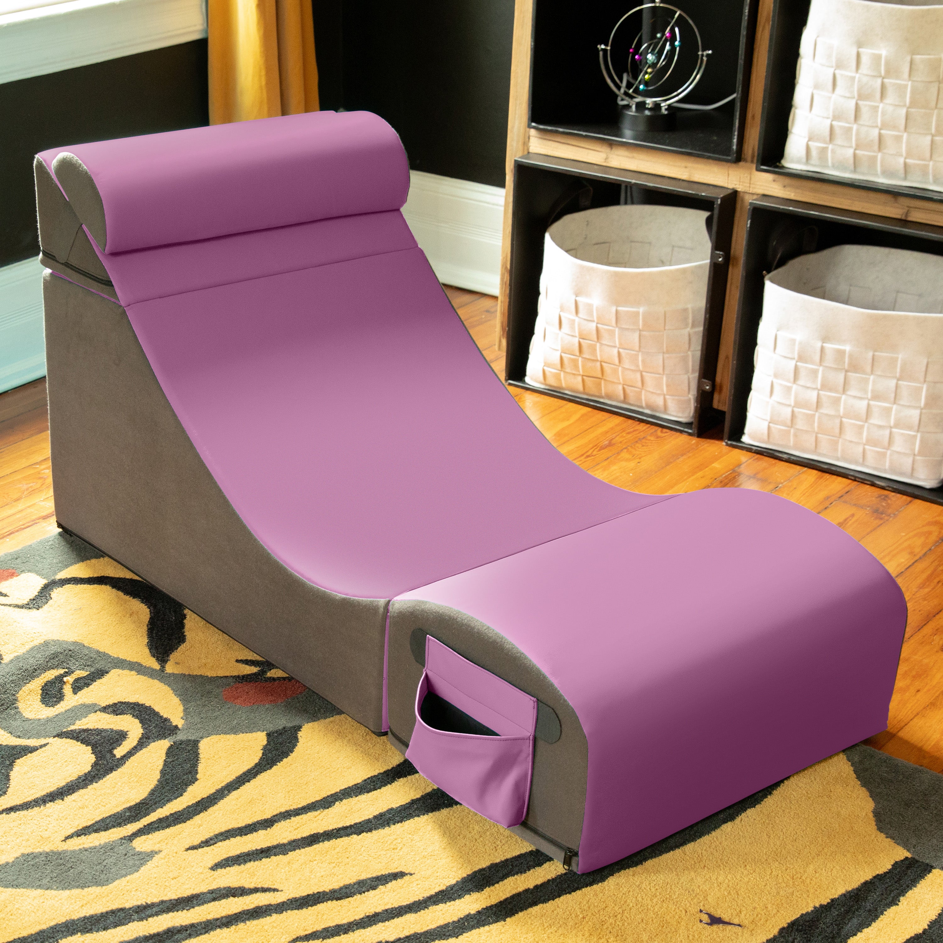 Jaxx Flexx V-Tex Convertible 3 in 1 Gamer Chair, Table, & Ottoman w/ Adjustable Headrest & Pocket - Vinyl Plum