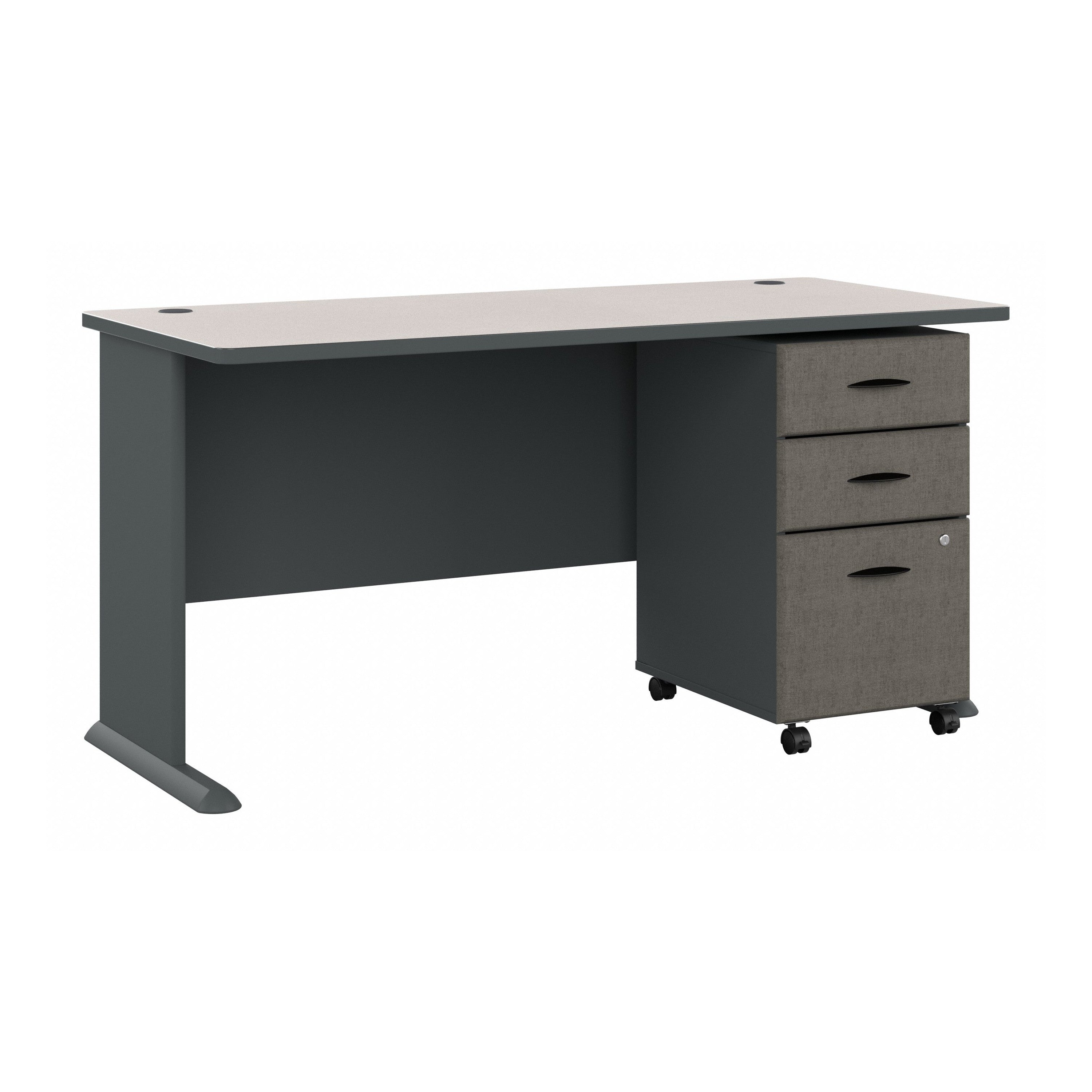 Bush Business Furniture Series A 60W Desk with Mobile File Cabinet in Slate and White Spectrum - 59.57" Width x 26.81" Depth x 29.66" Height