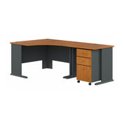 Bush Business Furniture Series A 48W Corner Desk with 36W Return and Mobile File Cabinet in Natural Cherry and Slate - 82.76" Width x 47.17" Depth x 29.66" Height