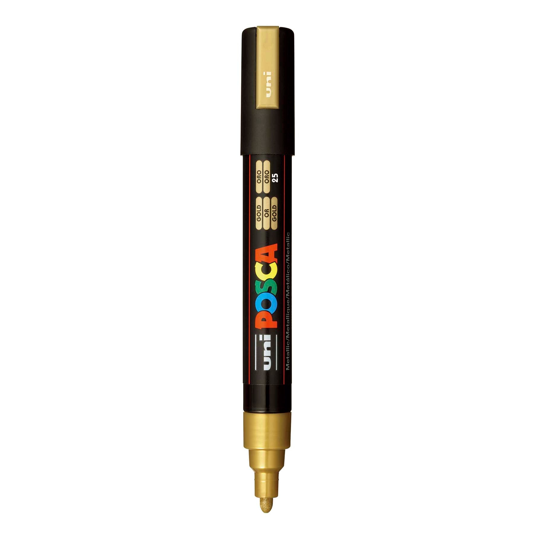 uni® POSCA PC-5M Water-Based Paint Markers, Reversible Medium Tip (1.8-2.5mm), Gold