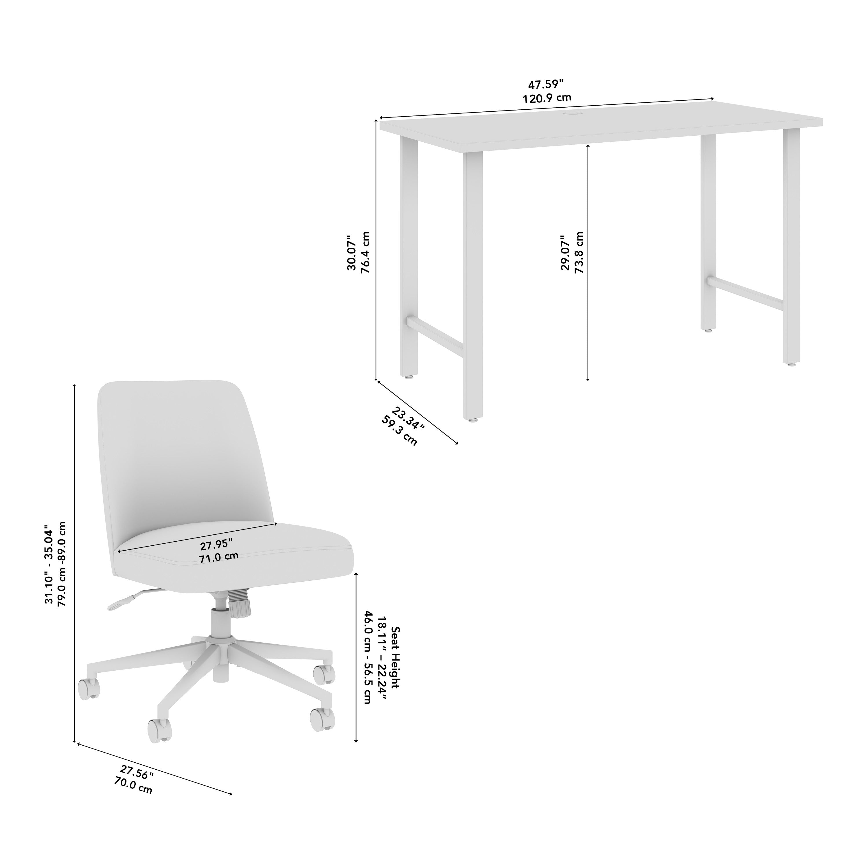 Bush Home Hustle 48W x 24D Computer Desk and Chair Set in Platinum Gray - 47.59" Width x 23.34" Depth x 30.07" Height