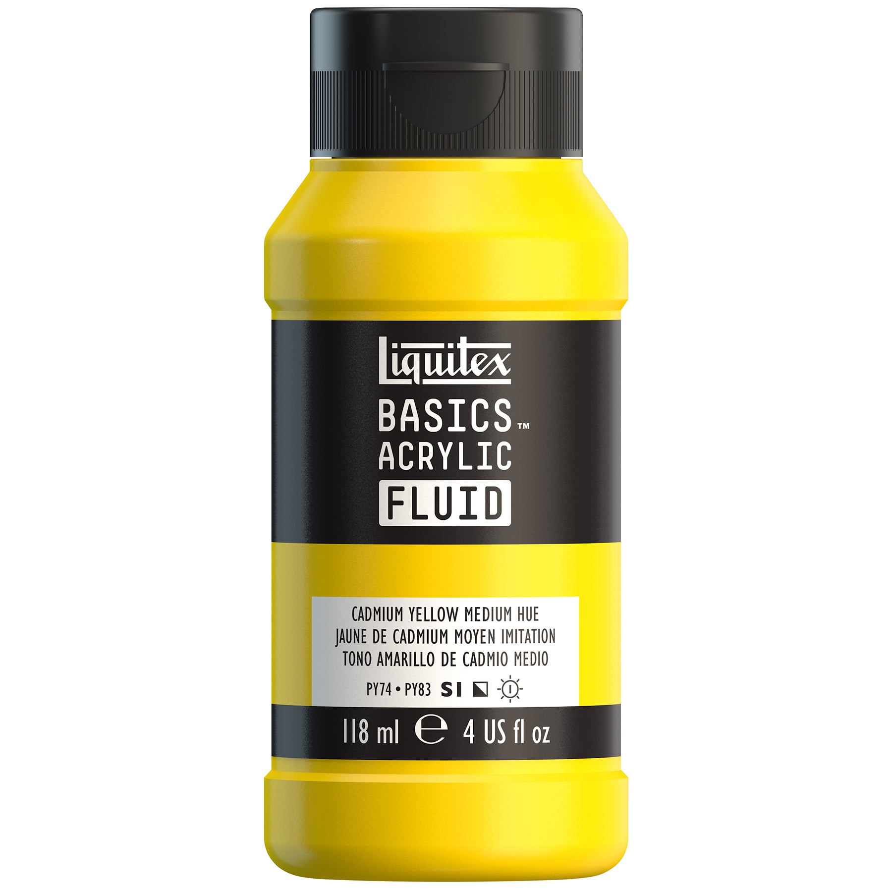 LQ BASICS Acrylic Fluid 118ml Bottle -  Cadmium Yellow Medium Hue