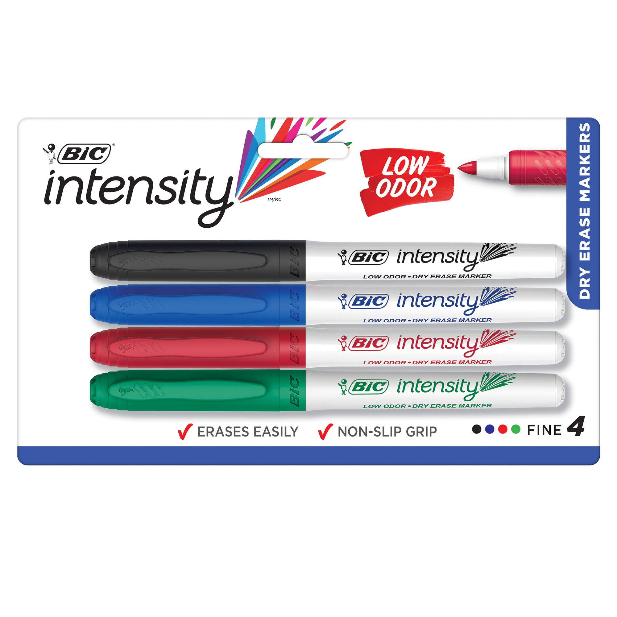 Great Erase® Low Odor Dry Erase Markers, Fine Point, Assorted Colors, Pack of 4