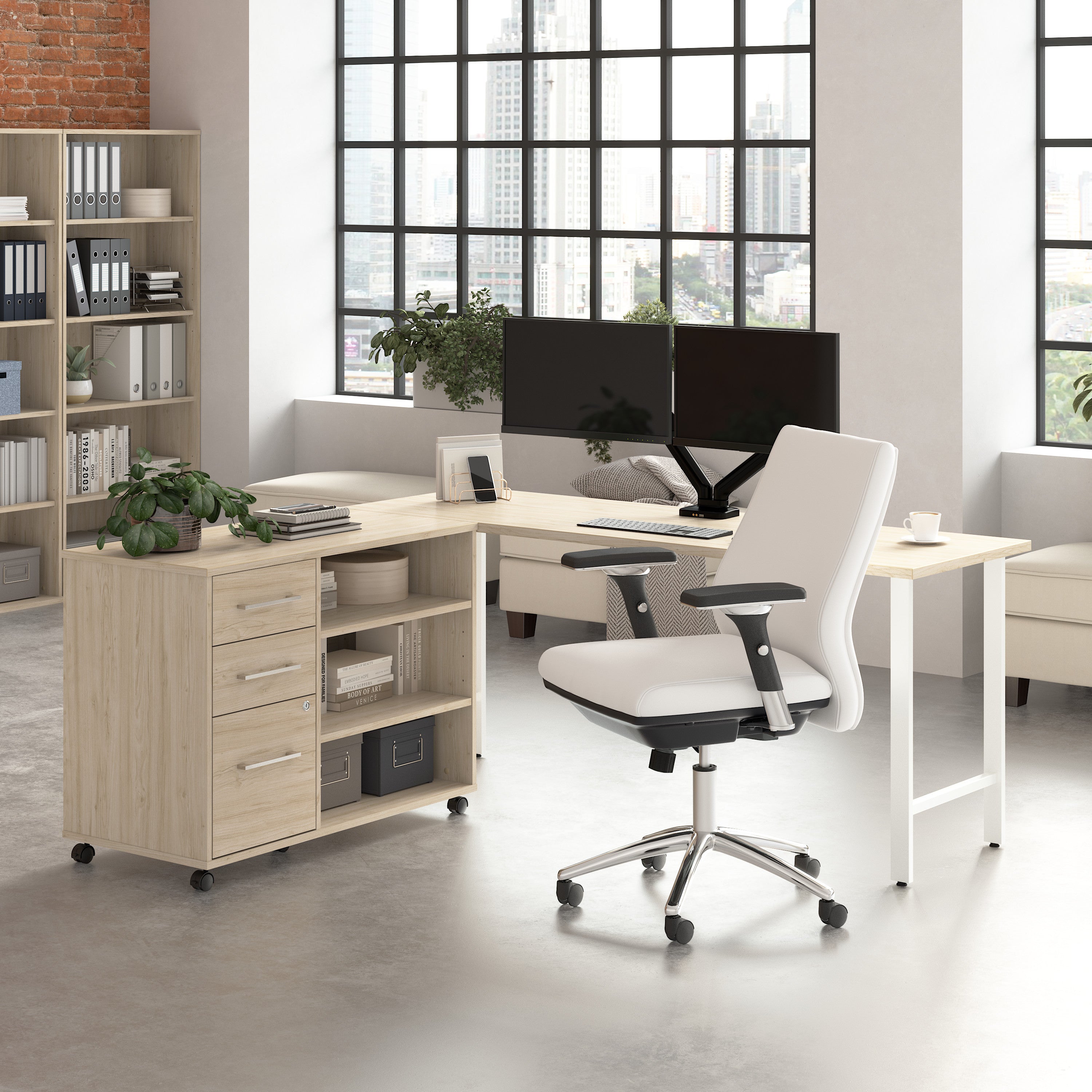 Bush Business Furniture Hustle 72W x 24D Computer Desk and Storage Cabinet with Drawers and Shelves in Natural Elm - 71.02" Width x 23.34" Depth x 30.07" Height