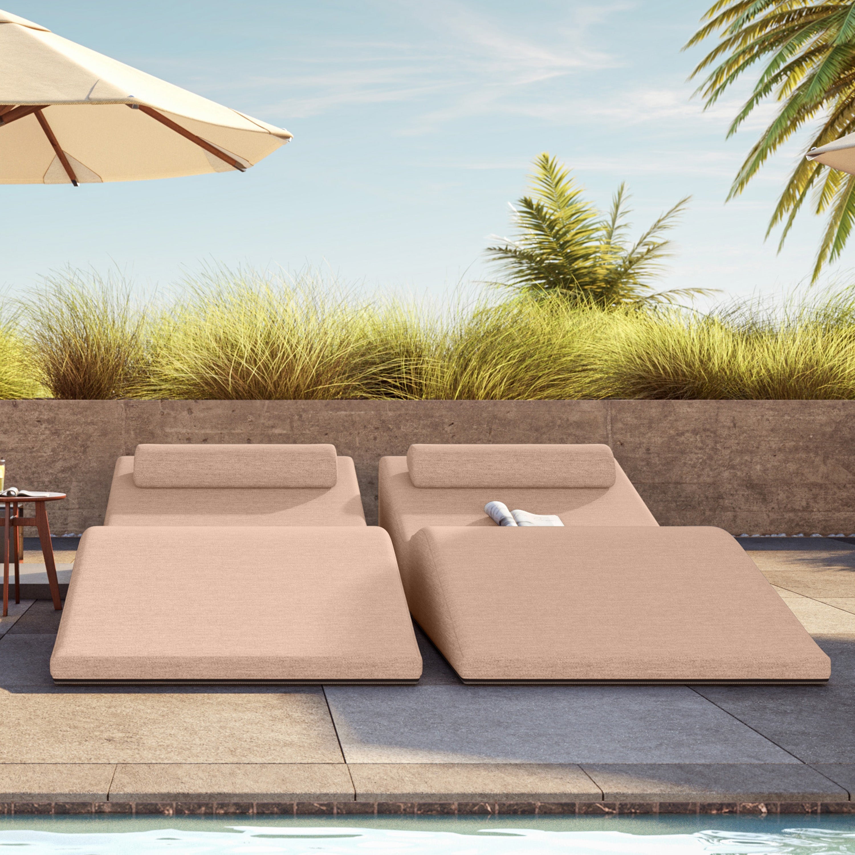 Jaxx Clermont Sun Lounger - Luxurious Waterproof Poolside Lounge & Outdoor Chaise - Sunbrella Petal