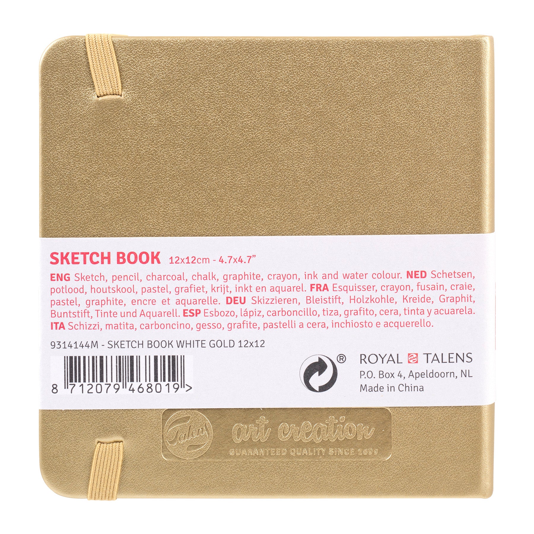 Sketchbook, 80 Sheets, 90lbs, White Gold Cover, 4.7" x 4.7"