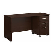 Bush Business Furniture Series C 60W x 24D Office Desk with Mobile File Cabinet in Mocha Cherry - 59.45" Width x 23.35" Depth x 29.8" Height