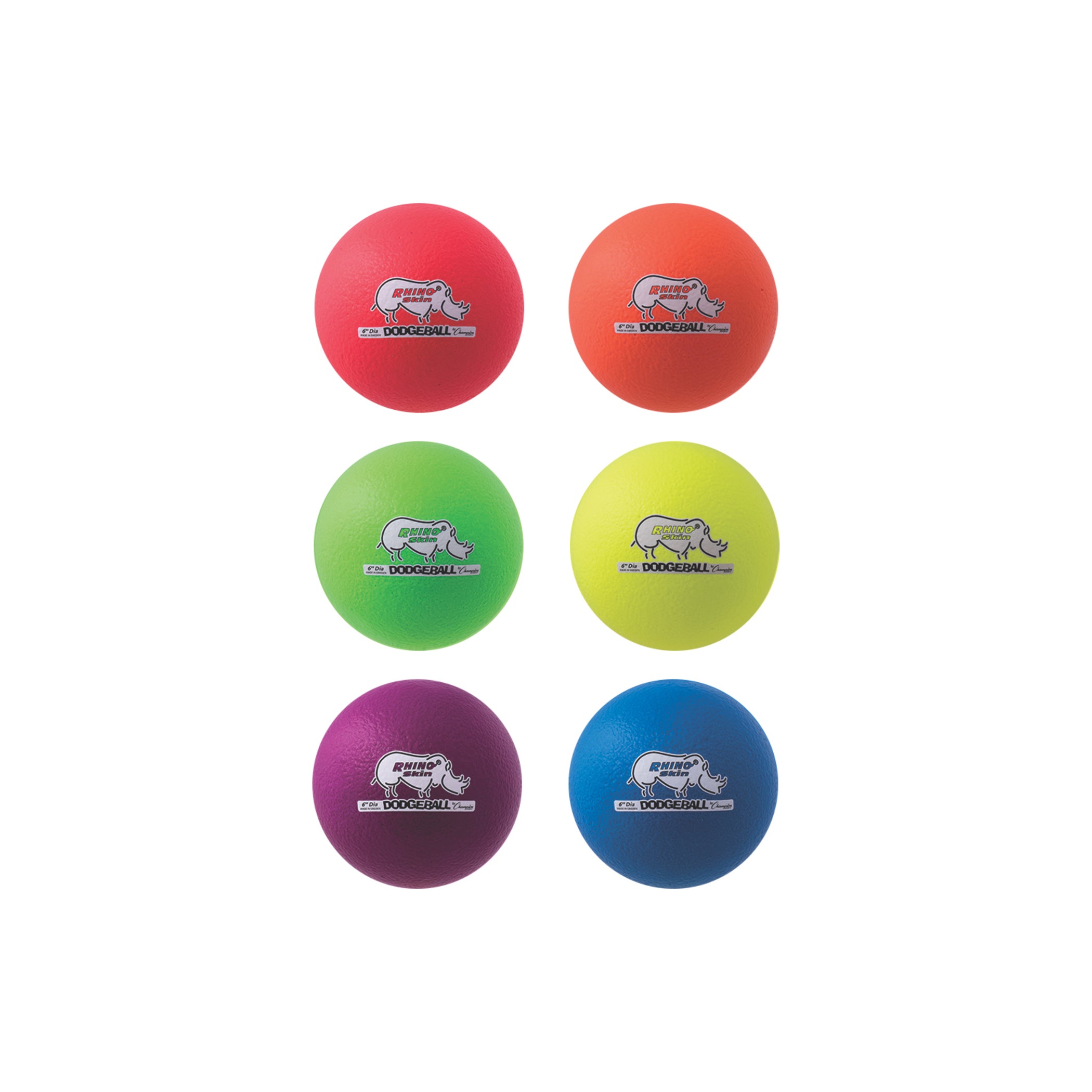 Rhino Skin® 6-Inch Low Bounce Dodgeball Set, Assorted Neon Colors, Set of 6