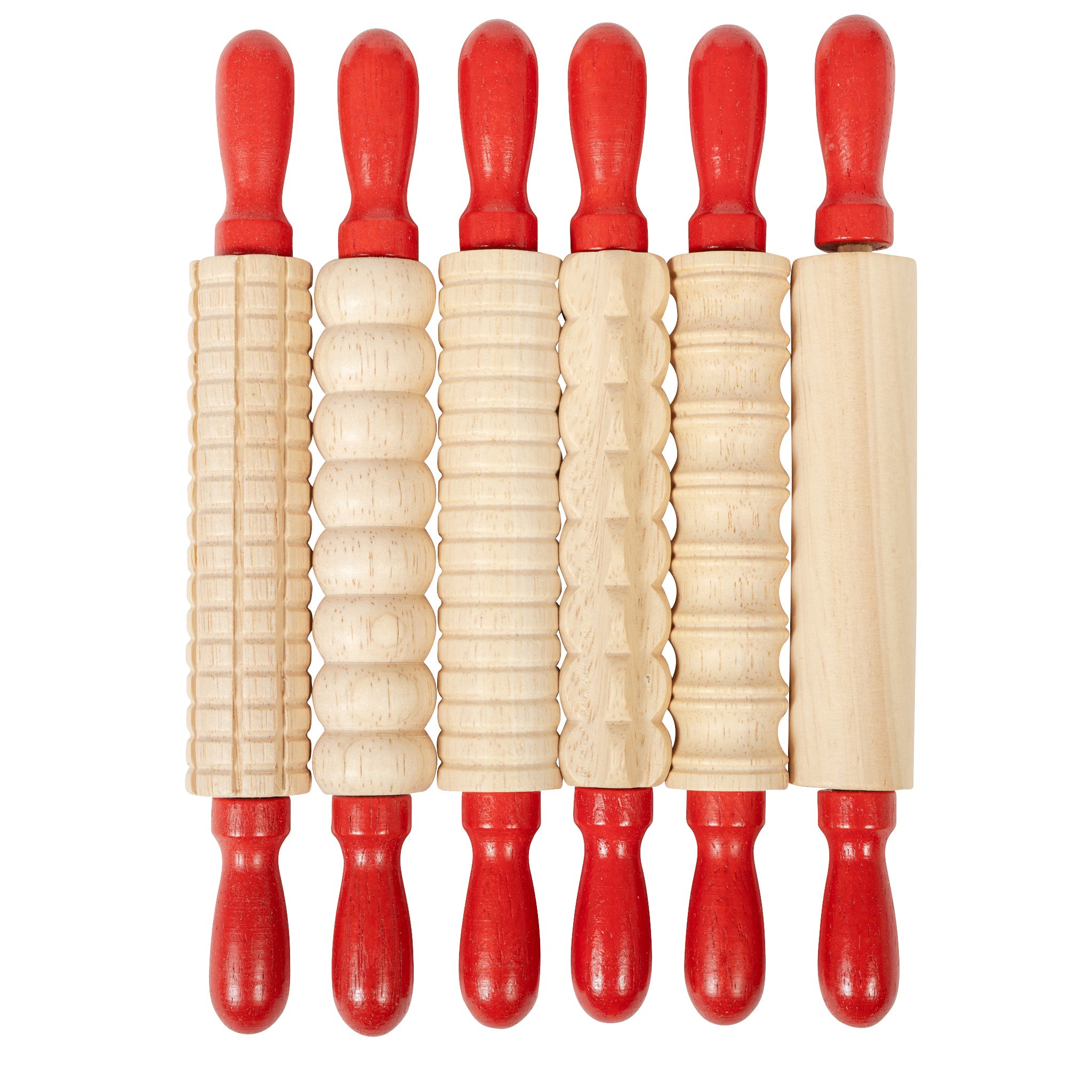 Mini Textured Wooden Rolling Pins - Set of 6
