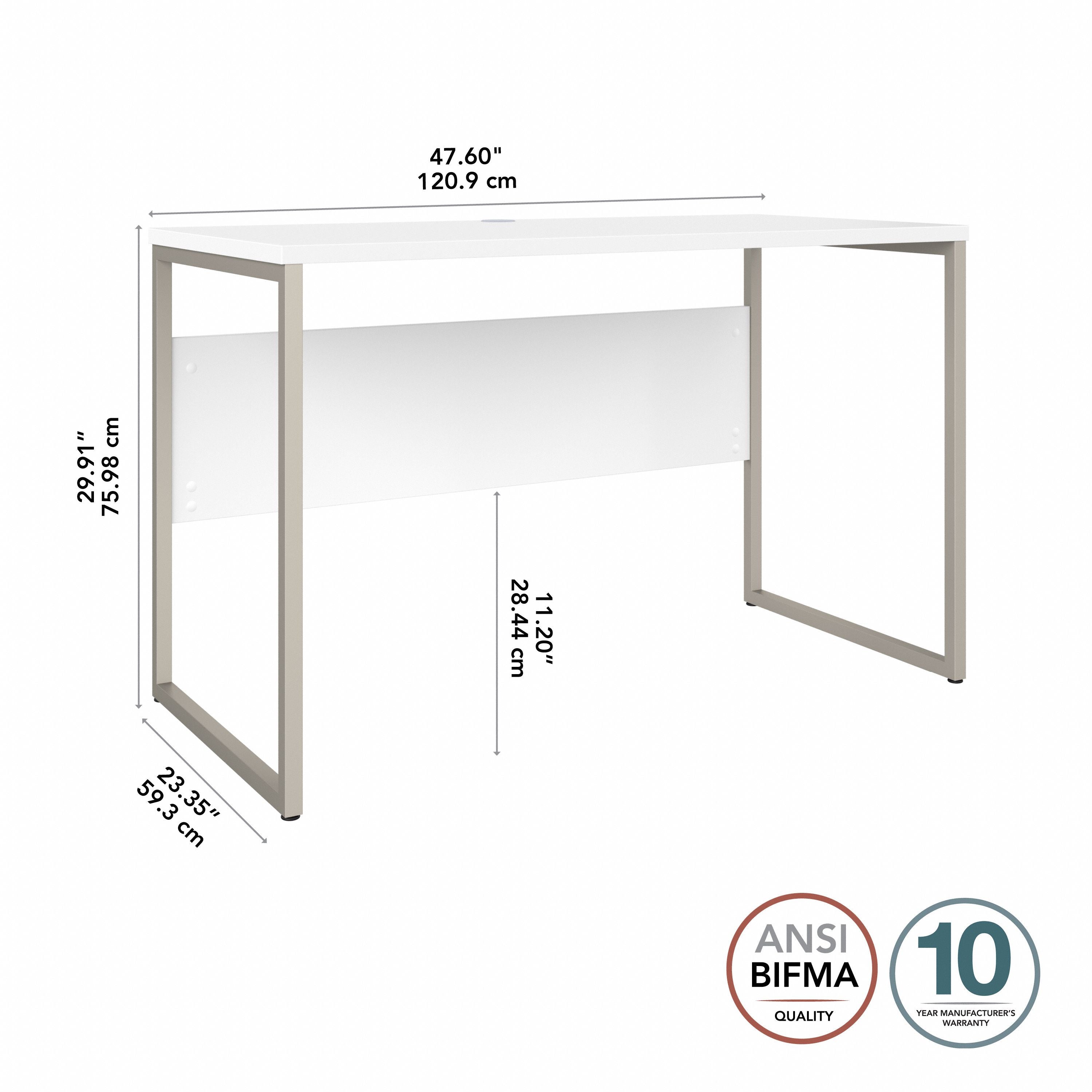 Bush Business Furniture Hybrid 48W x 24D Computer Table Desk with Metal Legs in White - 47.6" Width x 23.35" Depth x 29.91" Height