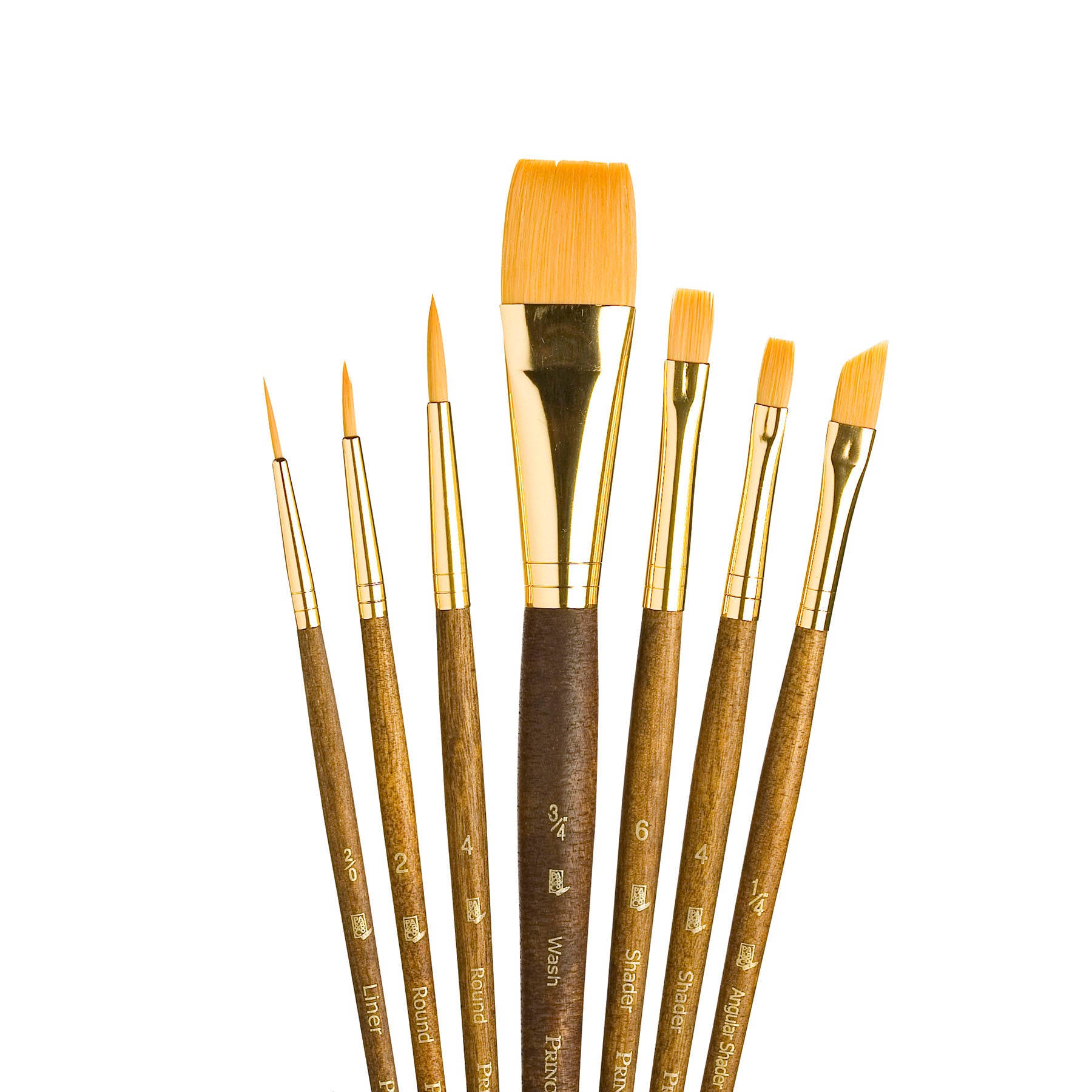 RealValue Brush Set, Gold Taklon Bristles, Short Handle Mixed Media Paintbrush, Brown, 7 Pieces