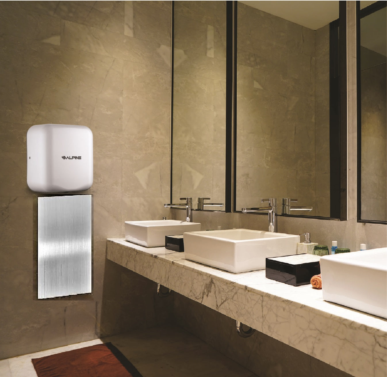 Hemlock Commercial Stainless Steel White Automatic 220-Volt High-Speed Electric Hand Dryer with Wall Guard
