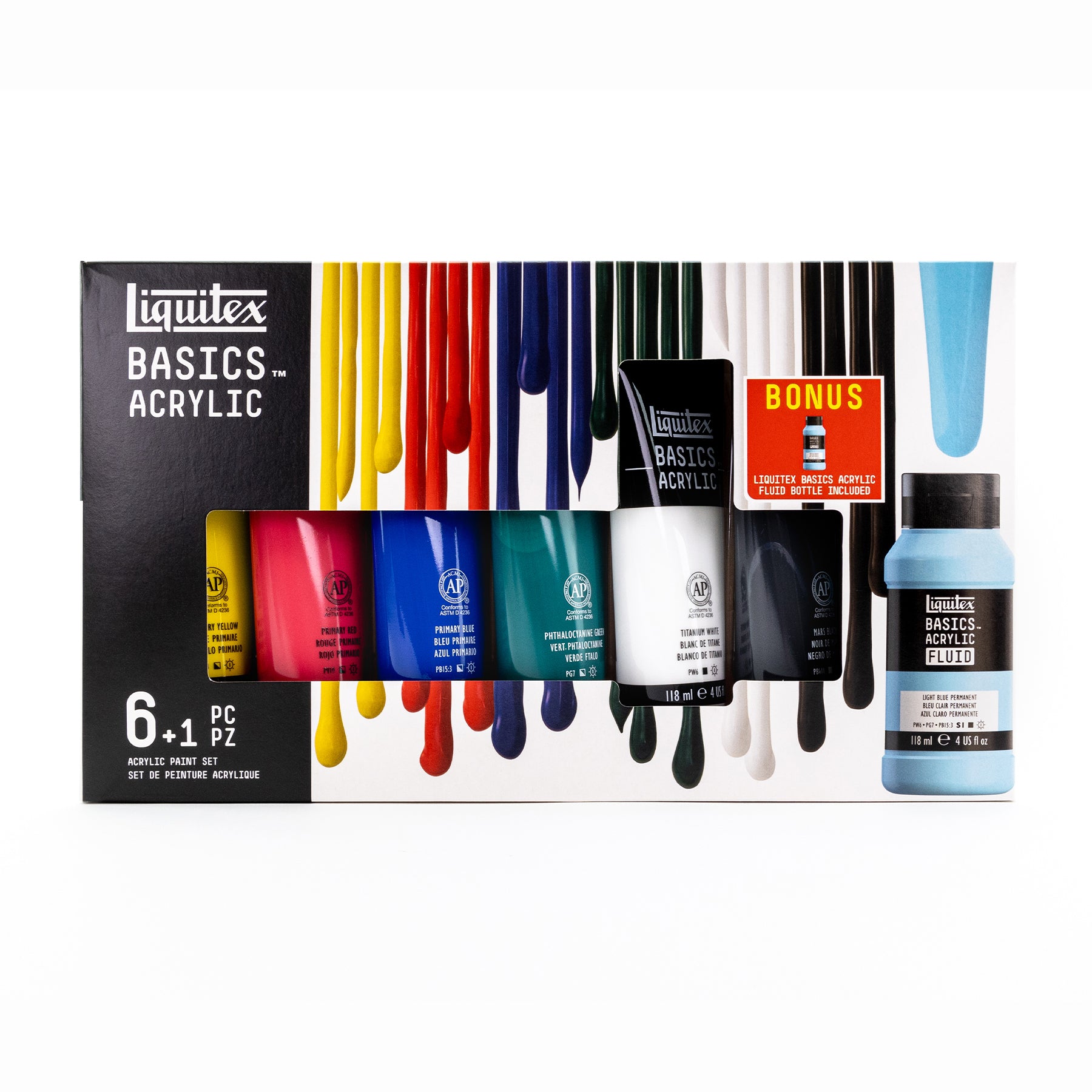LQ BASICS Acrylic Color 6 x 118ml Tube Set + 1 x 118ml BAF Bottle