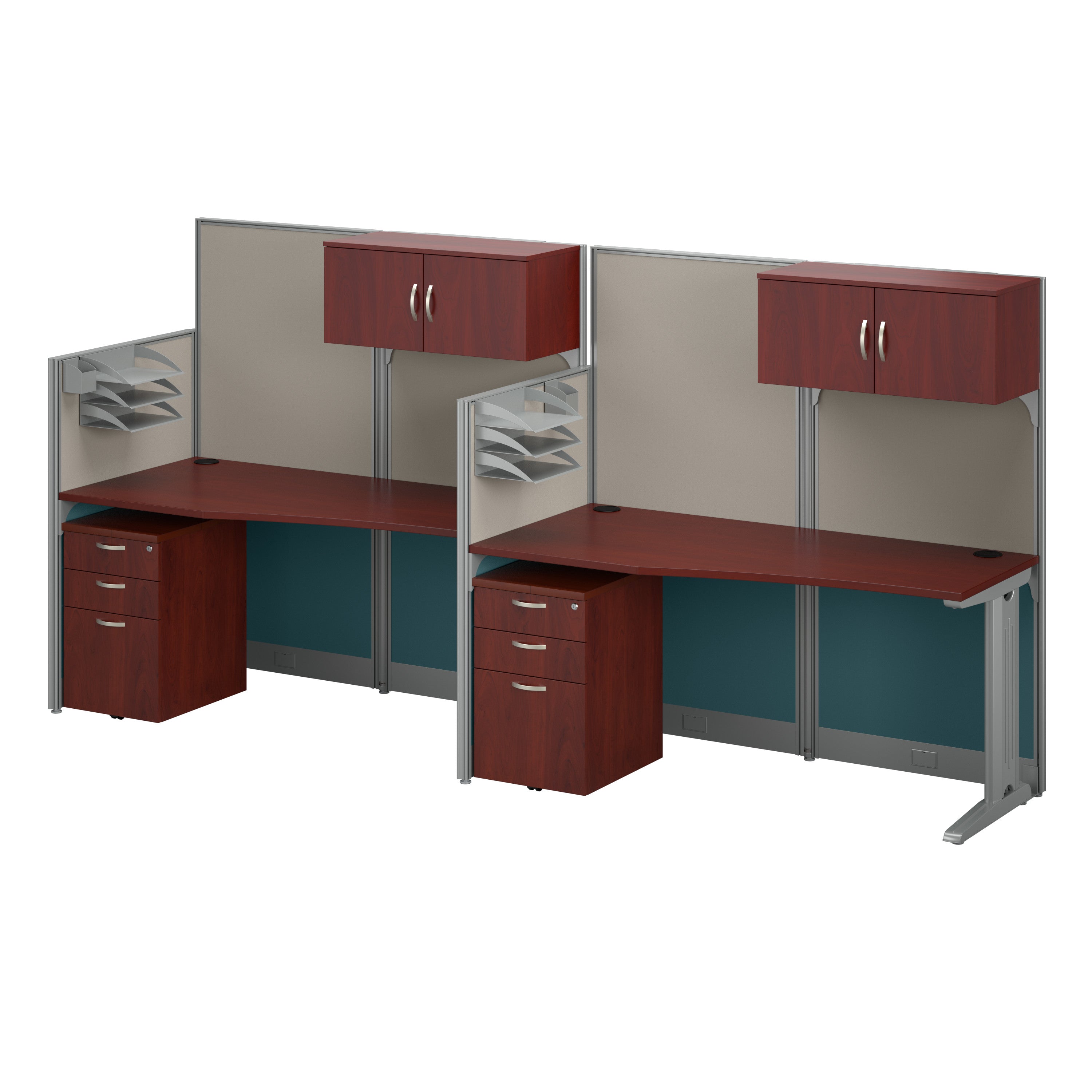 Bush Business Furniture Office in an Hour 2 Person Straight Cubicle Desks with Storage, Drawers, and Organizers in Hansen Cherry - 128.98" Width x 32.24" Depth x 62.87" Height