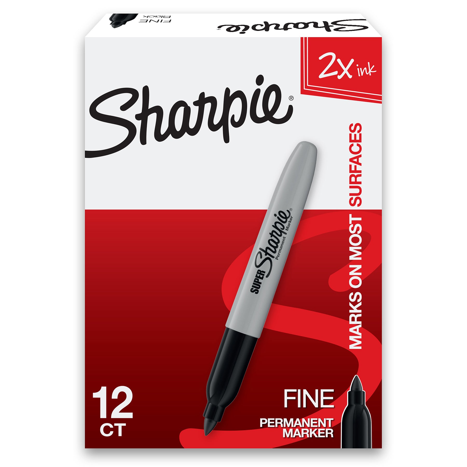 Super Sharpie® Permanent Markers, Fine Point, Black, Box of 12
