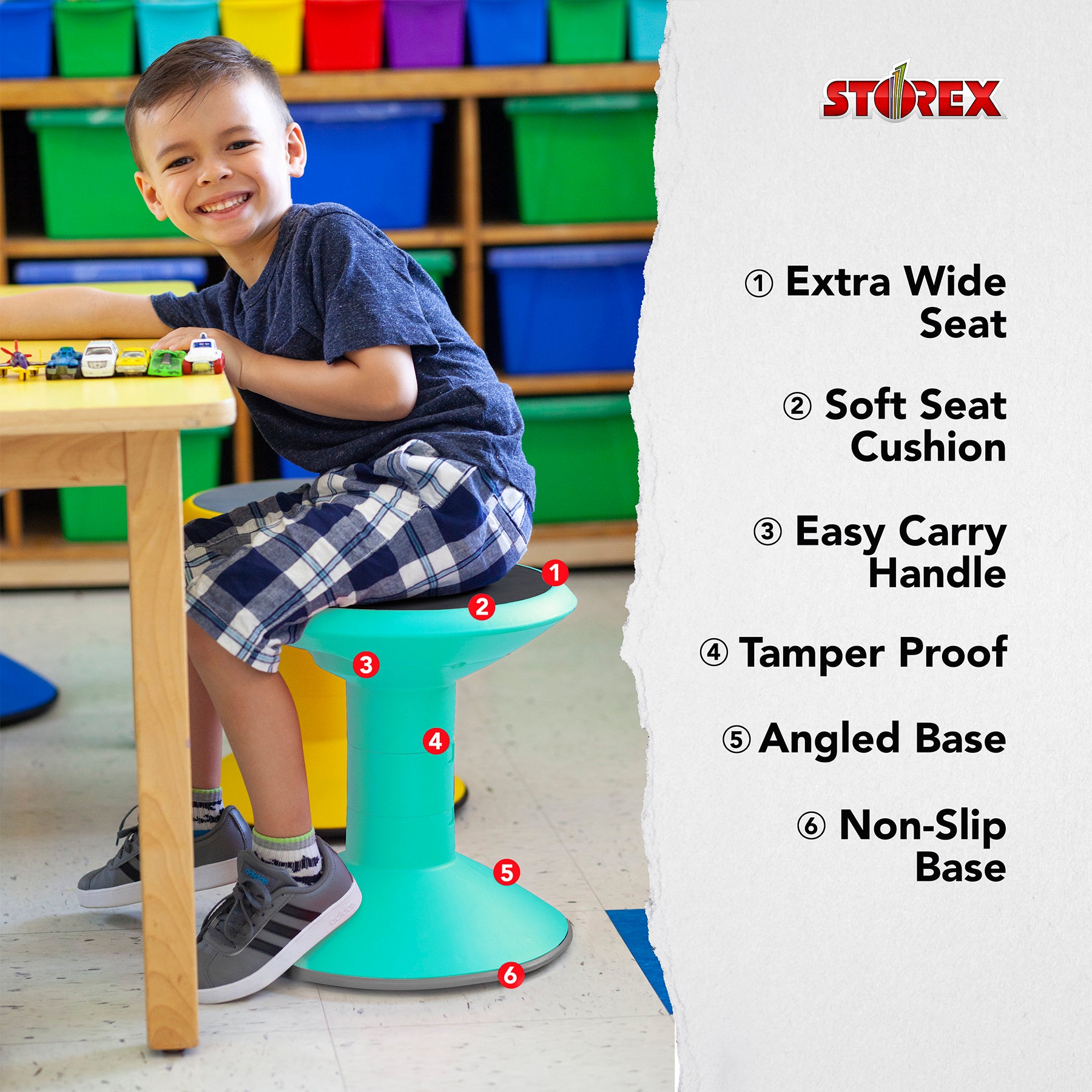 Wiggle stool, 12 to 18-inch, Teal