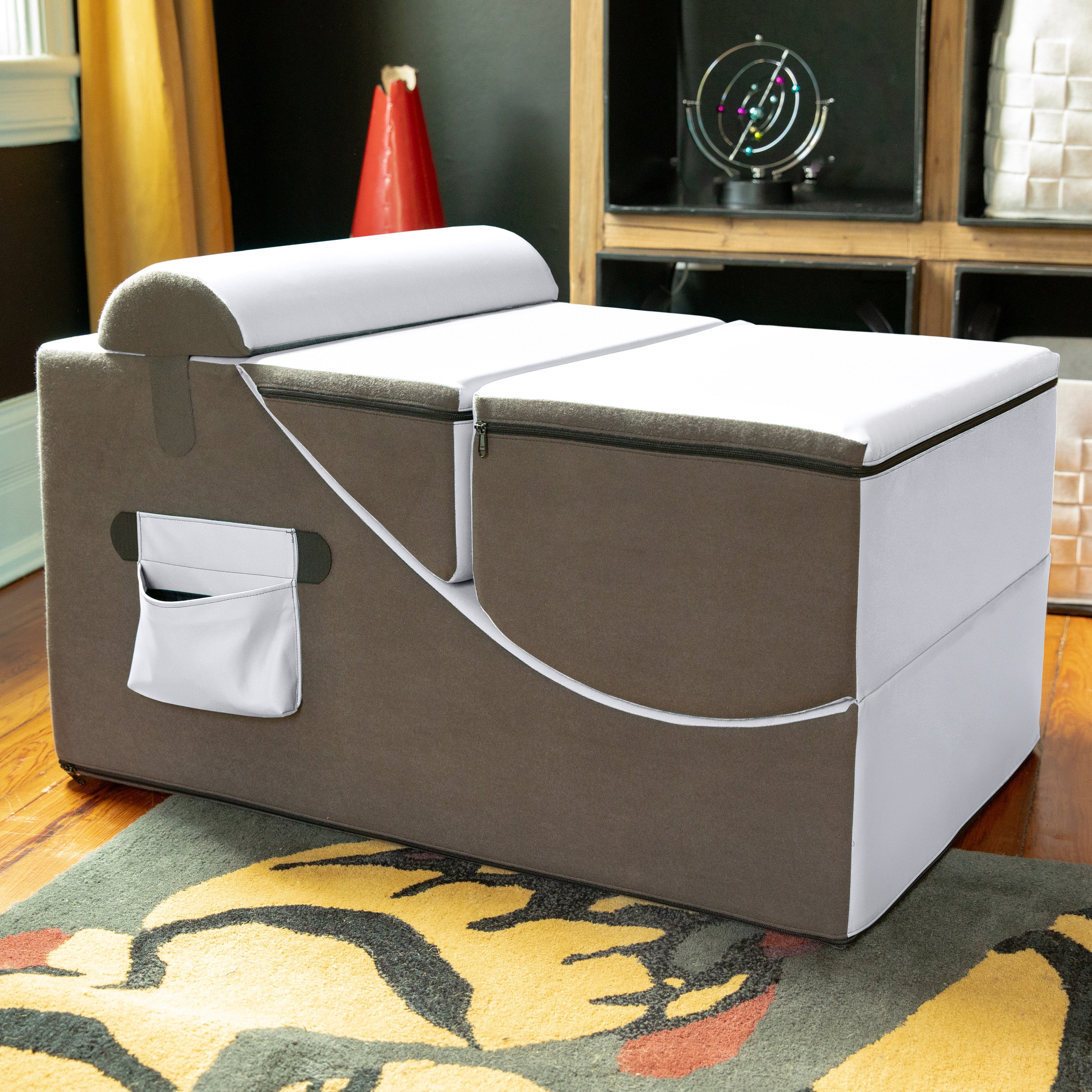 Jaxx Flexx V-Tex Convertible 3 in 1 Gamer Chair, Table, & Ottoman w/ Adjustable Headrest & Pocket - Vinyl Submarine Grey