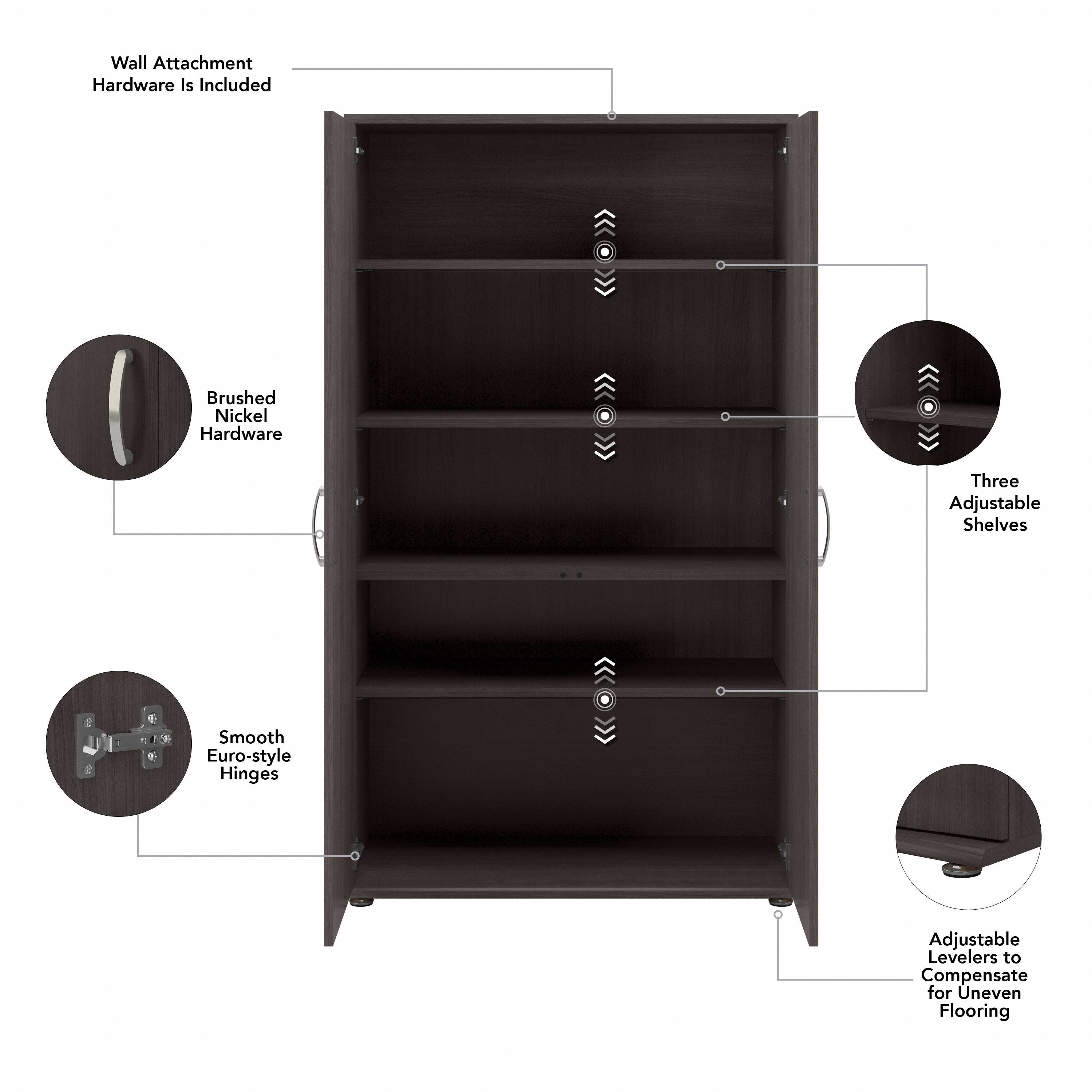 Bush Business Furniture Universal Tall Storage Cabinet with Doors and Shelves in Storm Gray - 35.71" Width x 17.2" Depth x 61.81" Height