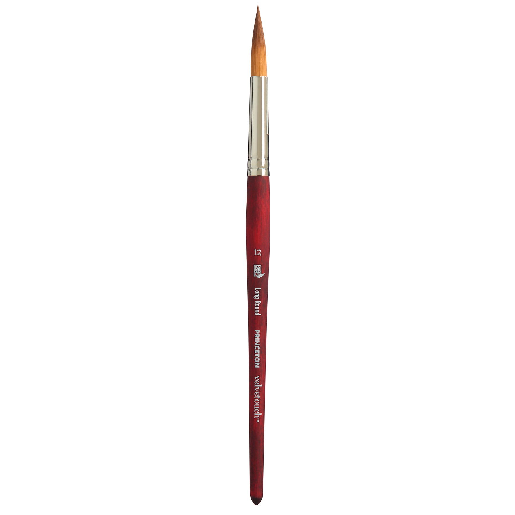 Velvetouch Long Round Brush, Synthetic Bristles, Short Handle Mixed Media Paintbrush, Scarlet, Size 12, 1 Count