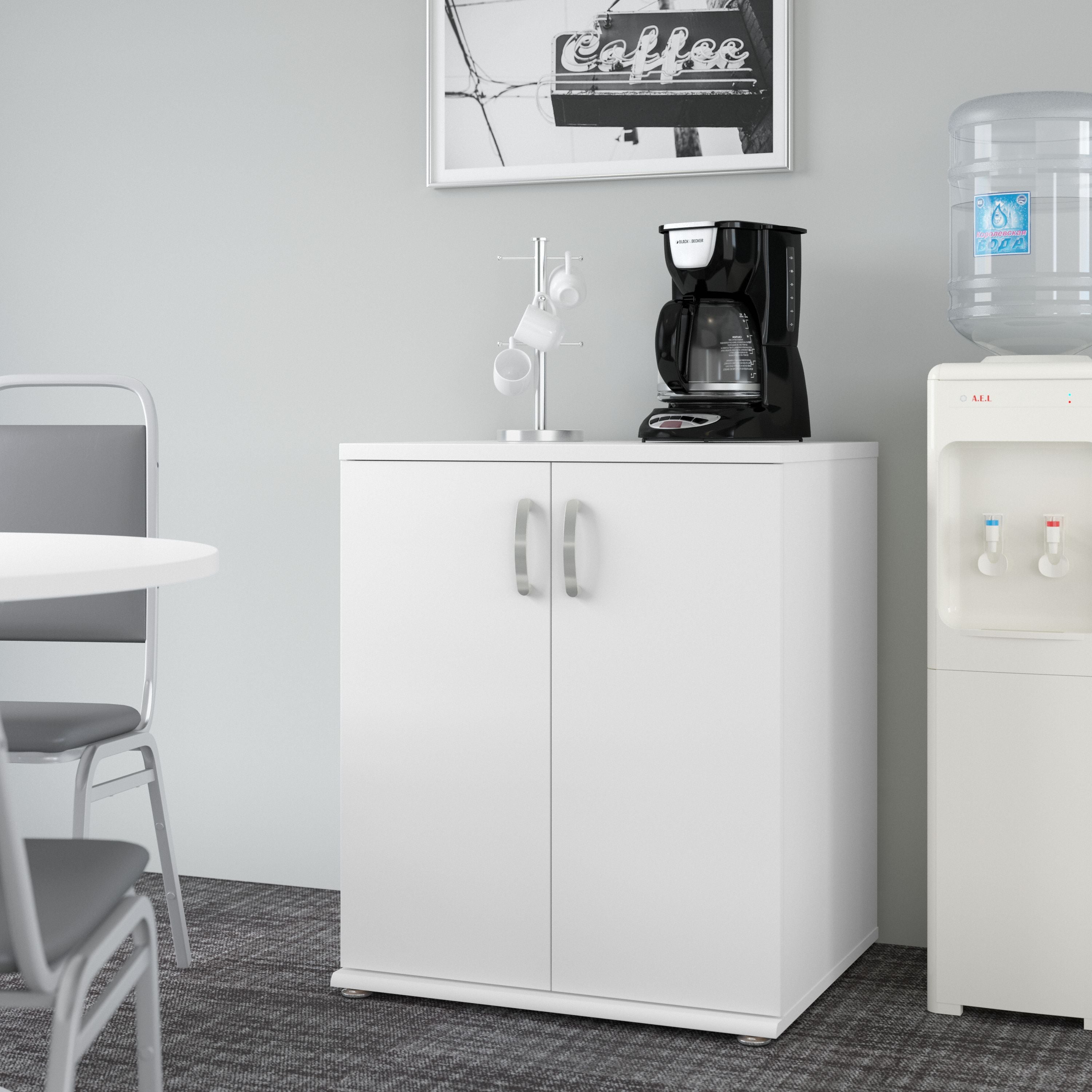 Bush Business Furniture Universal Floor Storage Cabinet with Doors and Shelves in White - 28.35" Width x 24.69" Depth x 33.98" Height