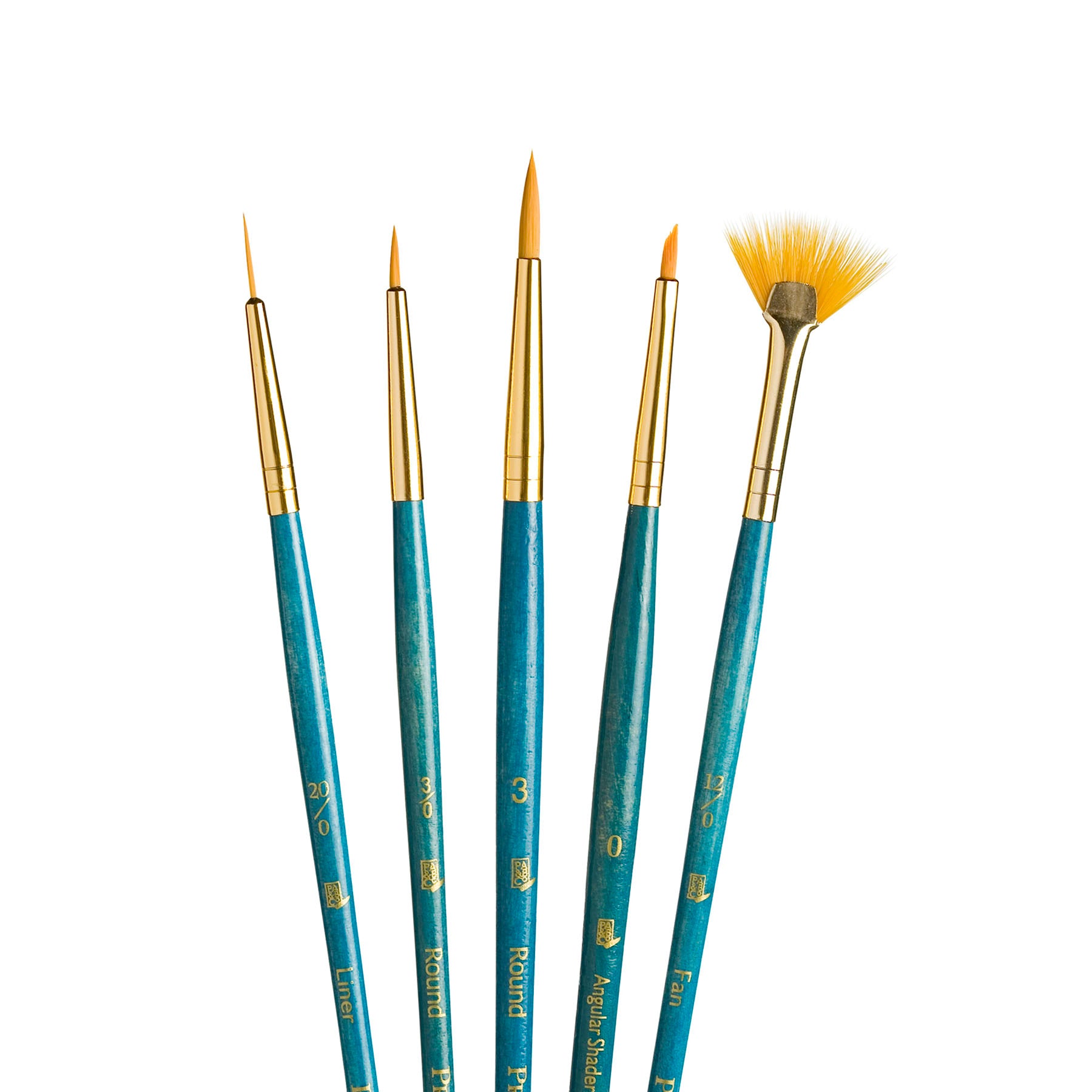RealValue Brush Set, Gold Taklon Bristles, Short Handle Mixed Media Paintbrush, Blue, 4 Pieces