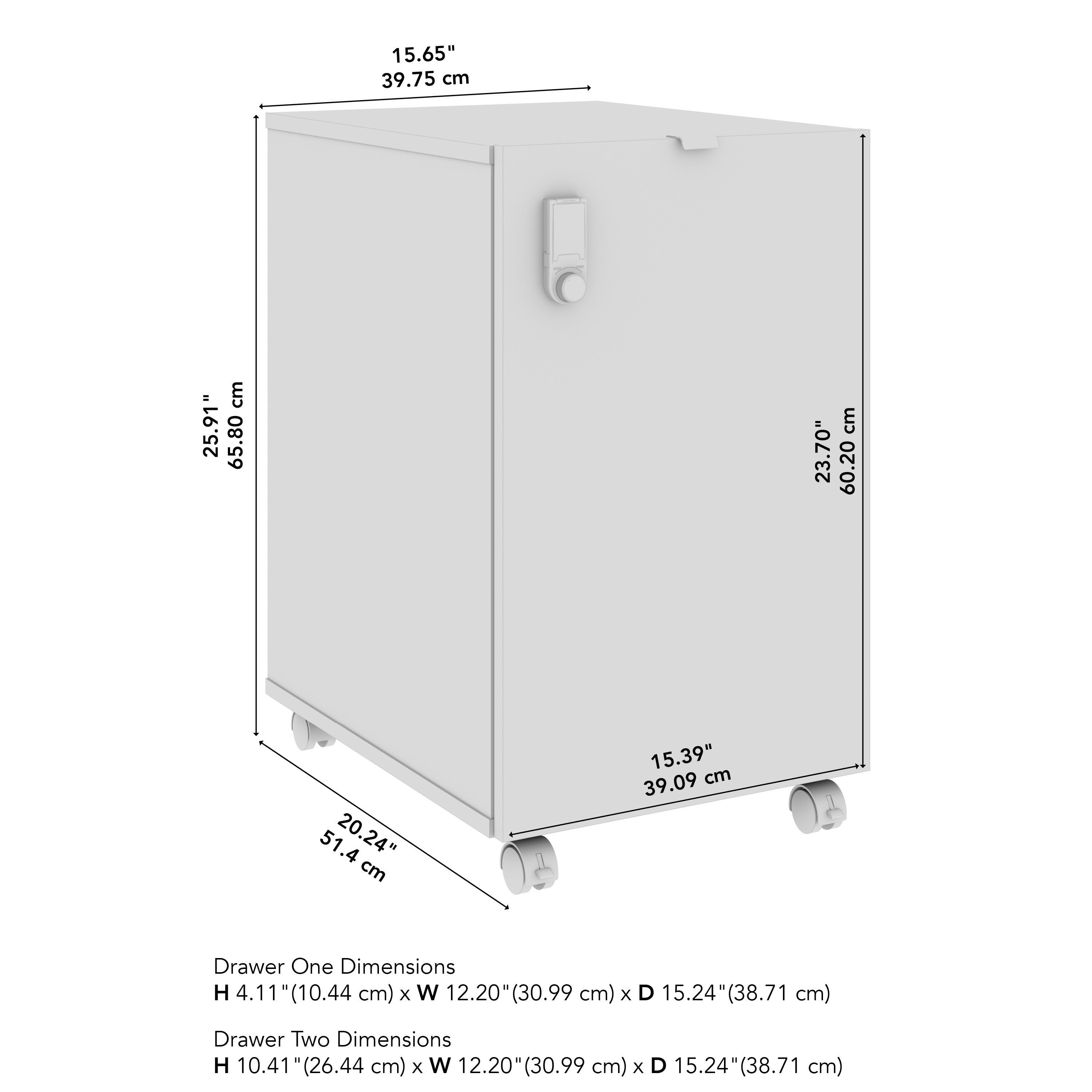 Bush Business Furniture Assure Mobile File Cabinet with Drawers and Keypad Lock in White - 15.65" Width x 20.24" Depth x 25.91" Height