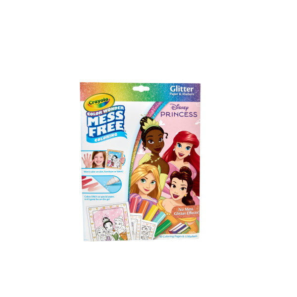 Crayola Color Wonder Disney Princess Glitter Coloring Pages & Mess Free Markers, Coloring Set, Gift for Toddlers 3 & Up