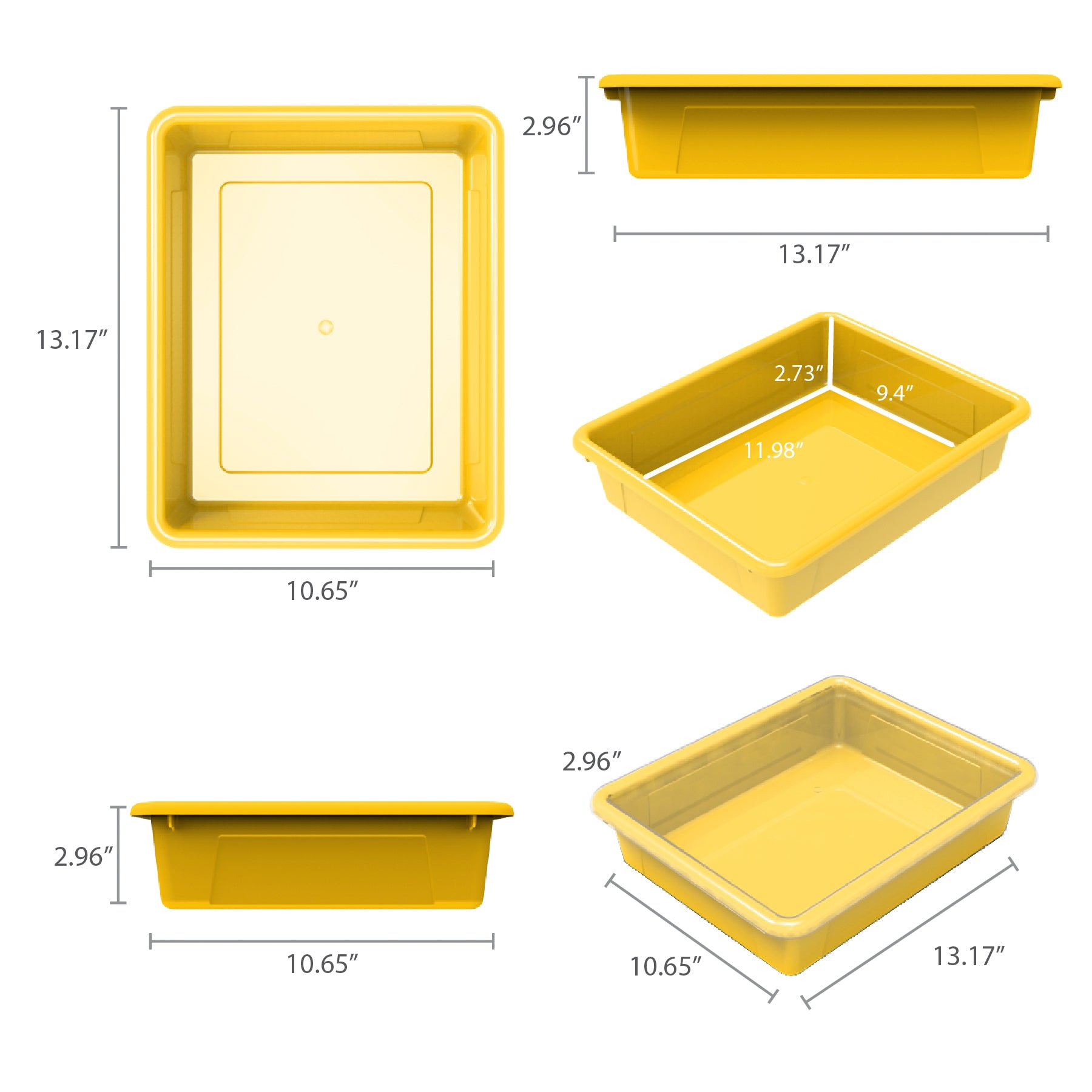 Flat Storage Tray, Yellow, Pack of 5