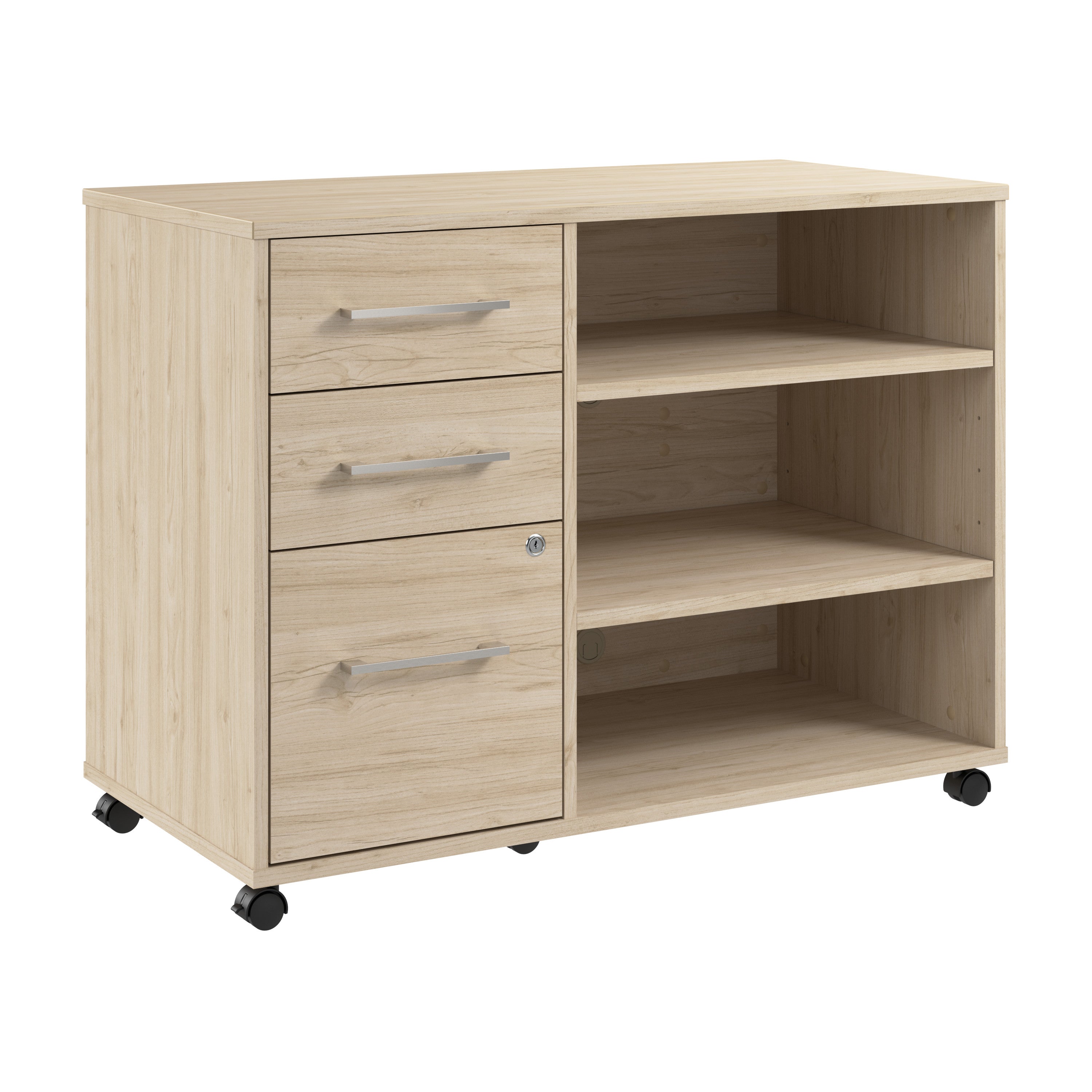 Bush Business Furniture Hustle Rolling Storage Cabinet with Drawers and Shelves in Natural Elm - Assembled - 39.61" Width x 19.61" Depth x 29.96" Height