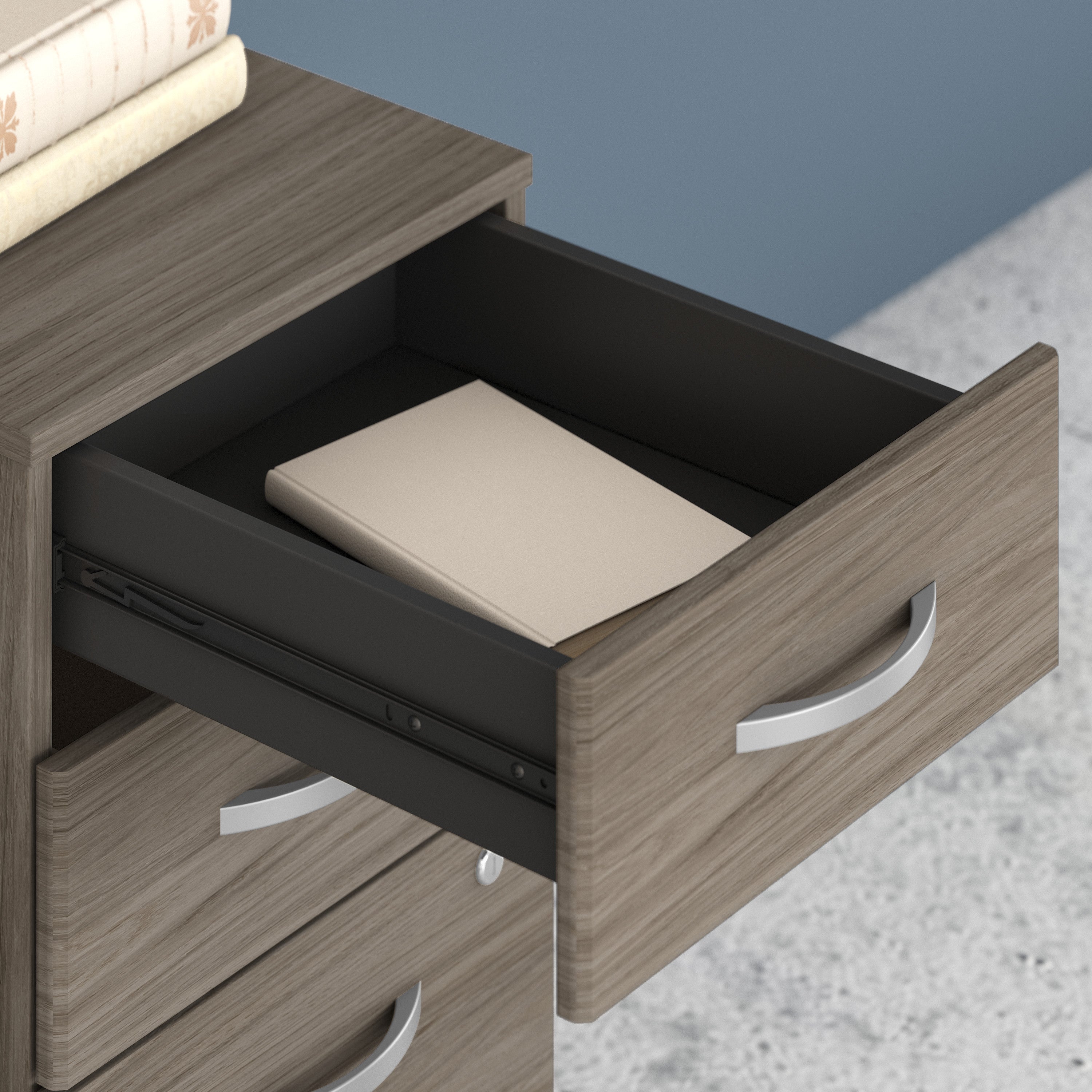 Bush Business Furniture Studio C 3 Drawer Mobile File Cabinet in Modern Hickory - 15.71" Width x 20.2" Depth x 27.79" Height