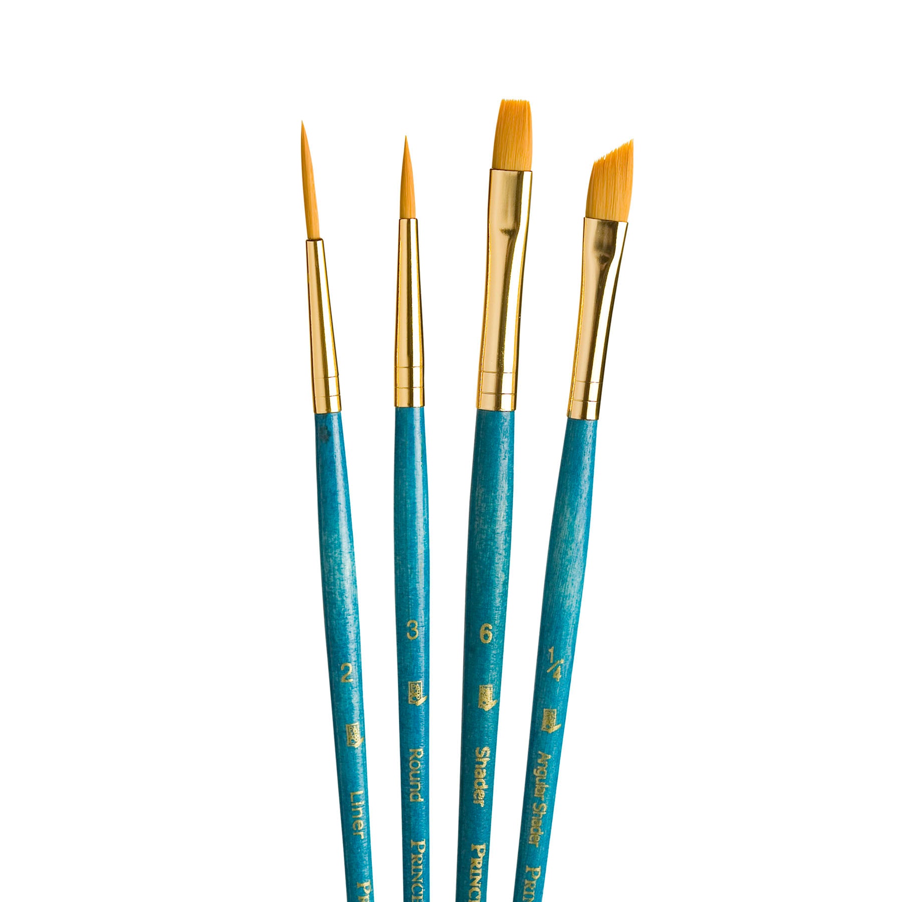 RealValue Brush Set, Gold Taklon Bristles, Short Handle Mixed Media Paintbrush, Blue, 4 Pieces