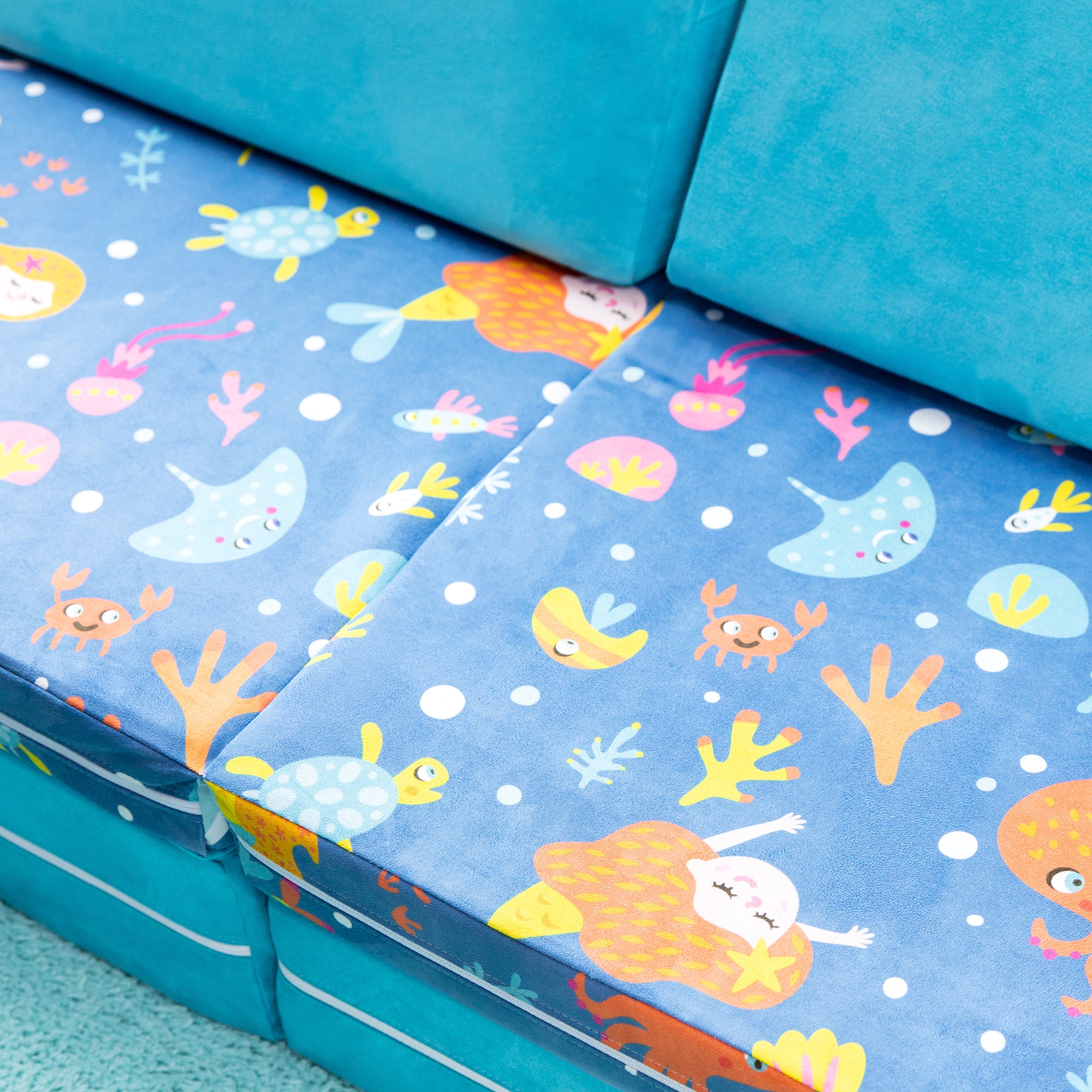 Jaxx Playscape - Imaginative Modular Furniture Playset/Sofa - Fun Kids Patterns (Mermaids / Aqua)