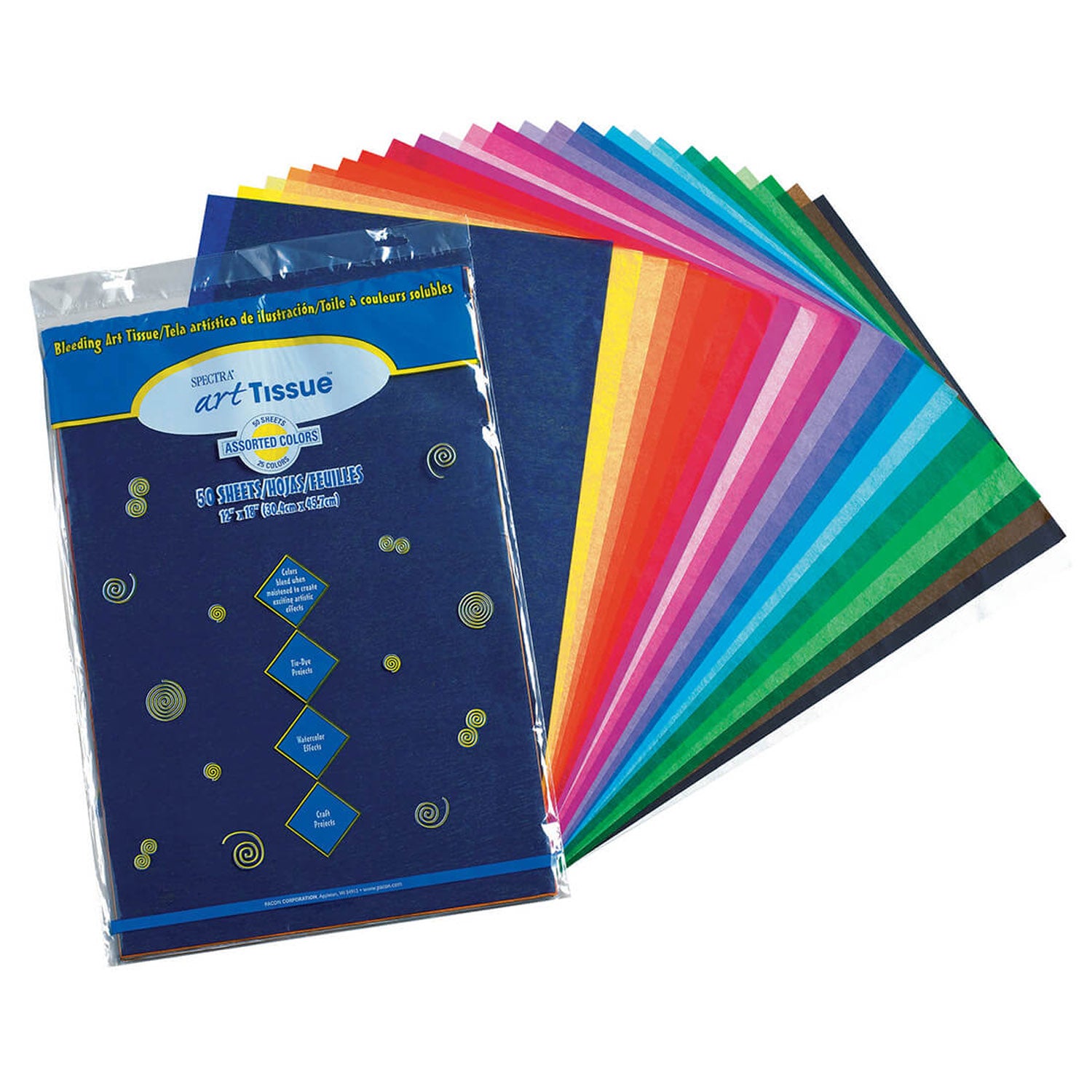 Deluxe Bleeding Art Tissue, 25 Assorted Colors, 12" x 18", 50 Sheets