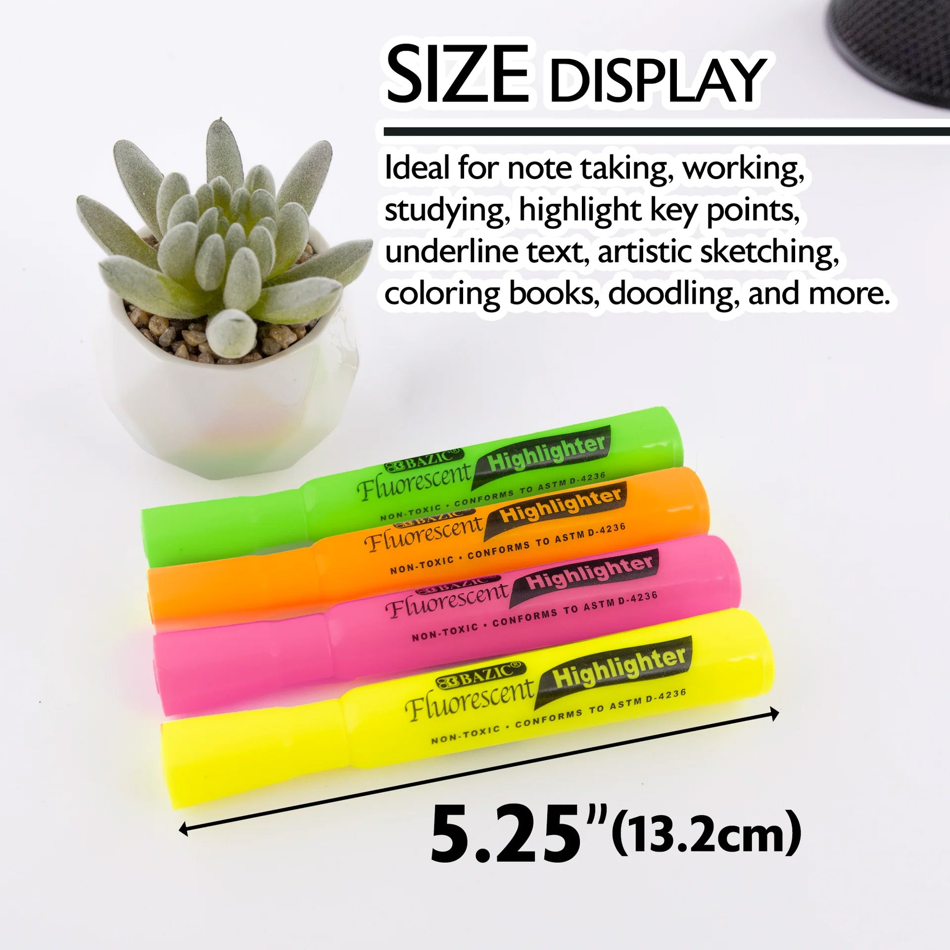 Desk Style Fluorescent Highlighters, Pack of 4
