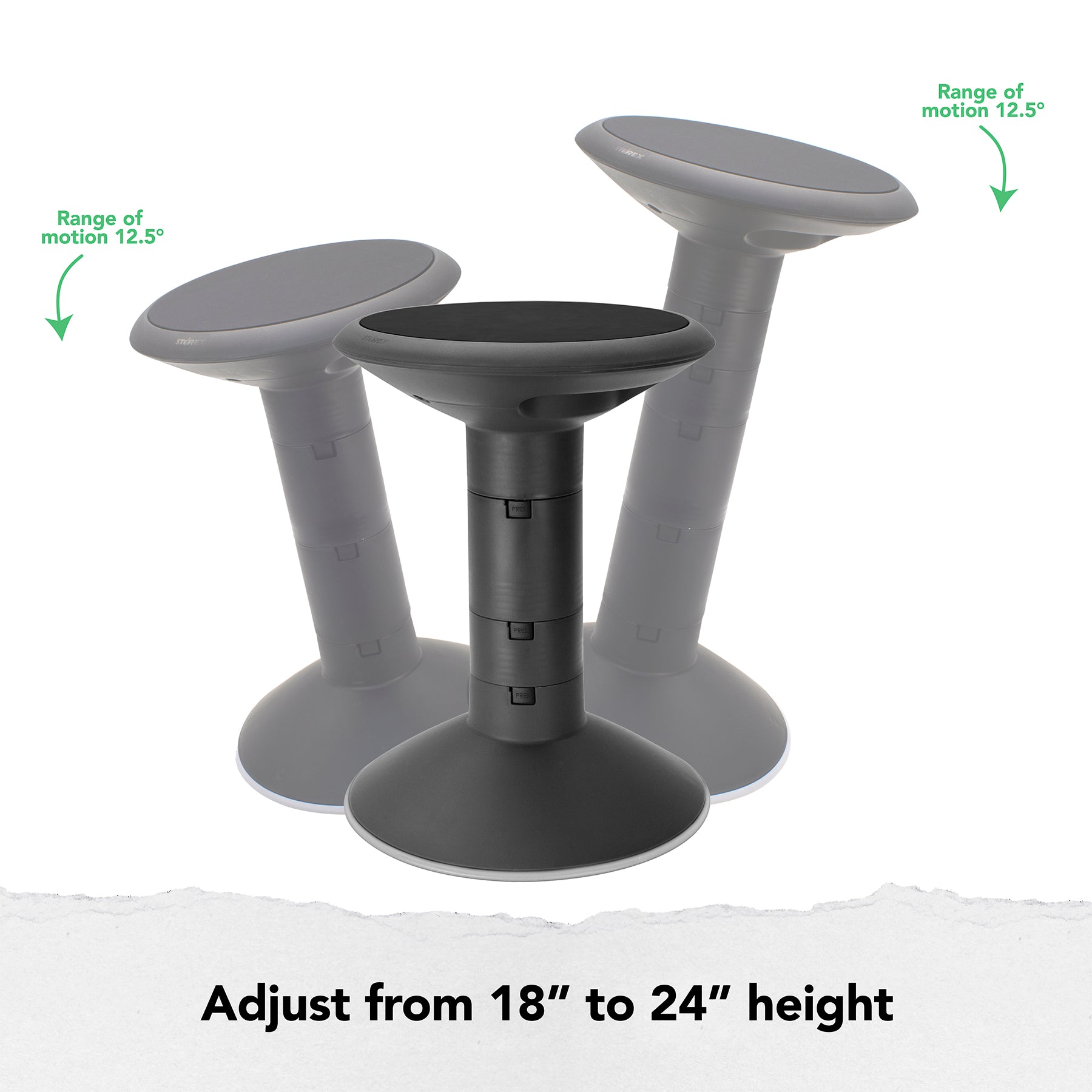 Wiggle stool, 12 to 24-inch, Black