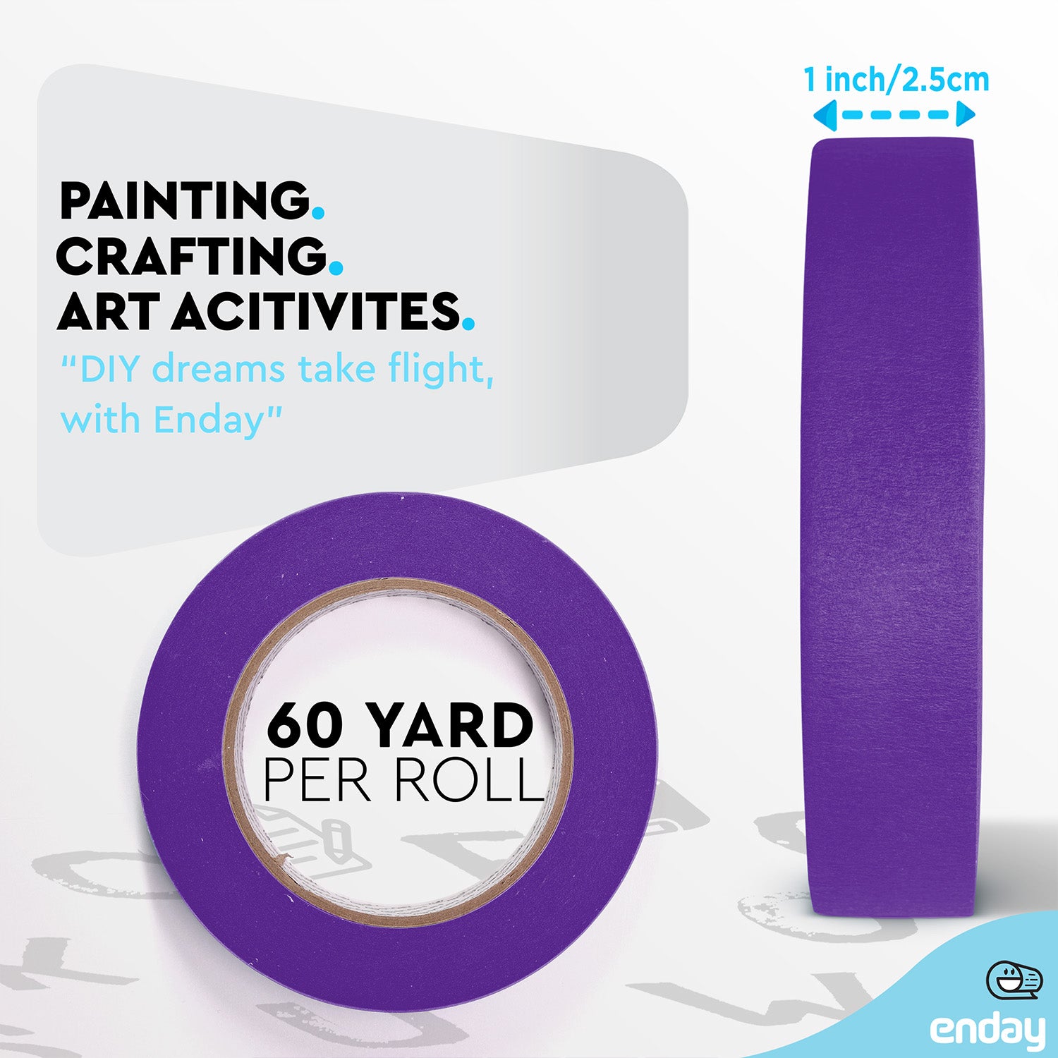 Masking Tape, 1" x 60 Yards, Purple, Pack of 6