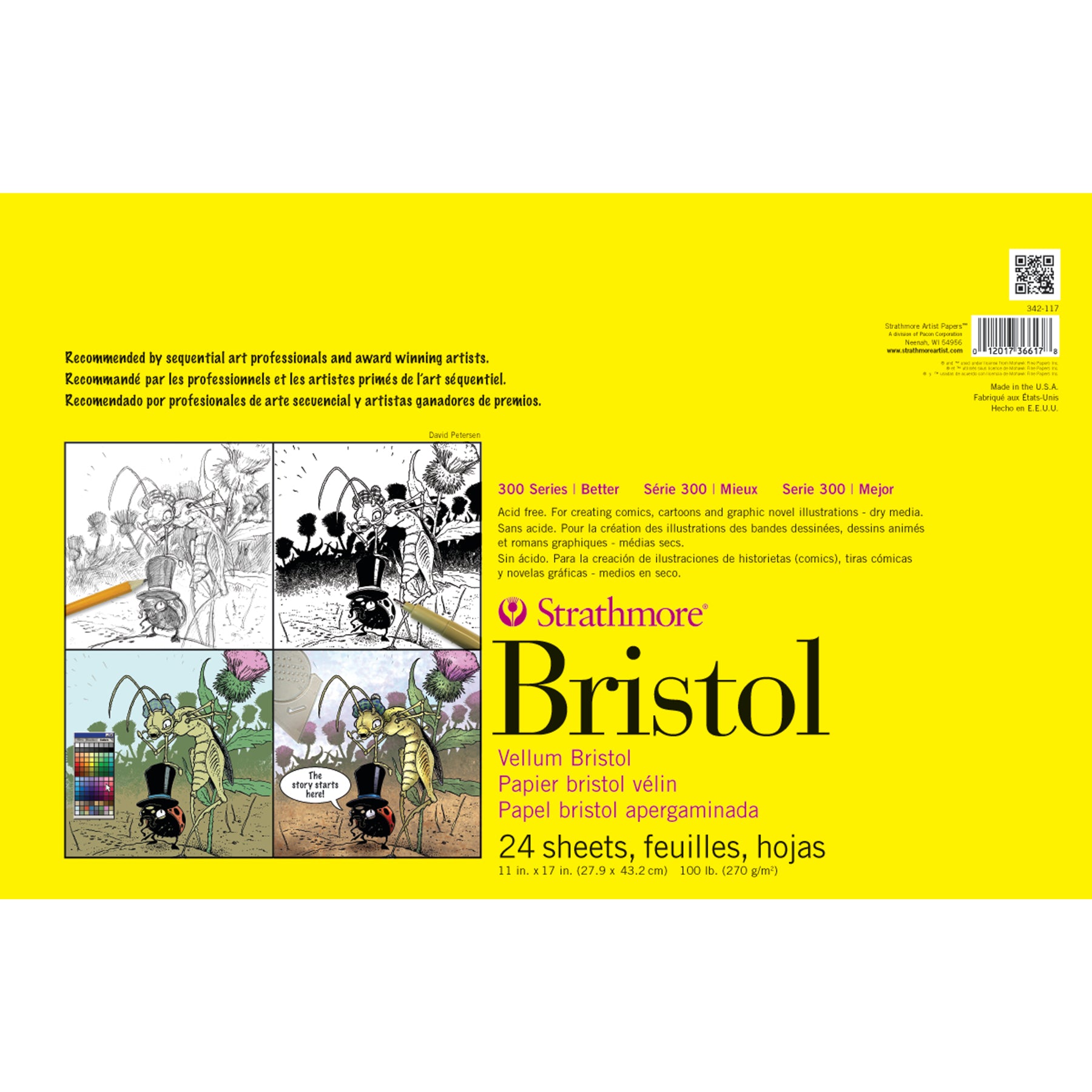 300 Series Bristol Pad, Vellum Finish, Tape Binding, 24 Sheet, 11x17 inch, 1 Count