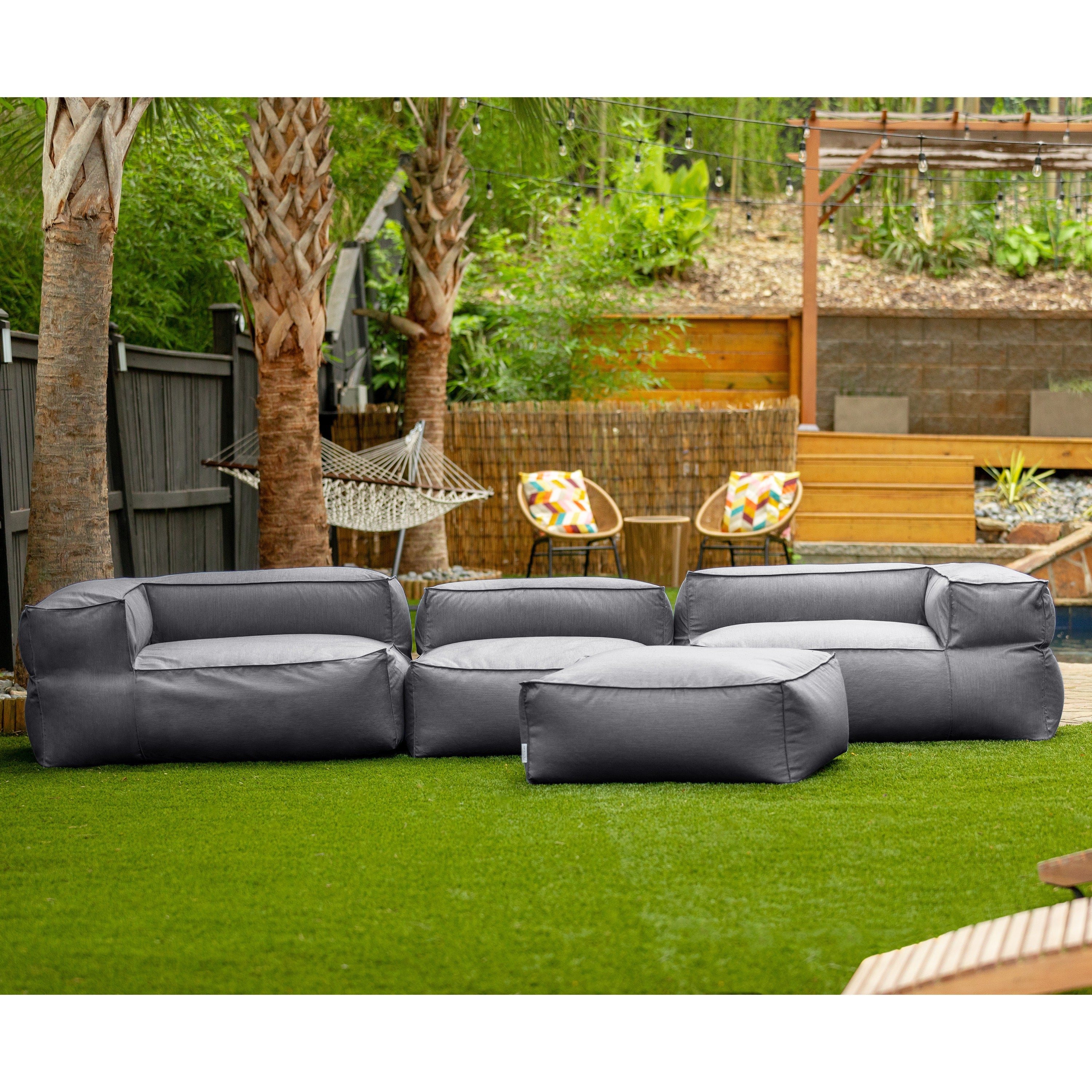 Baya 4 Piece Outdoor Sofa with Ottoman - Luxurious European Style Soft Seating, Charcoal